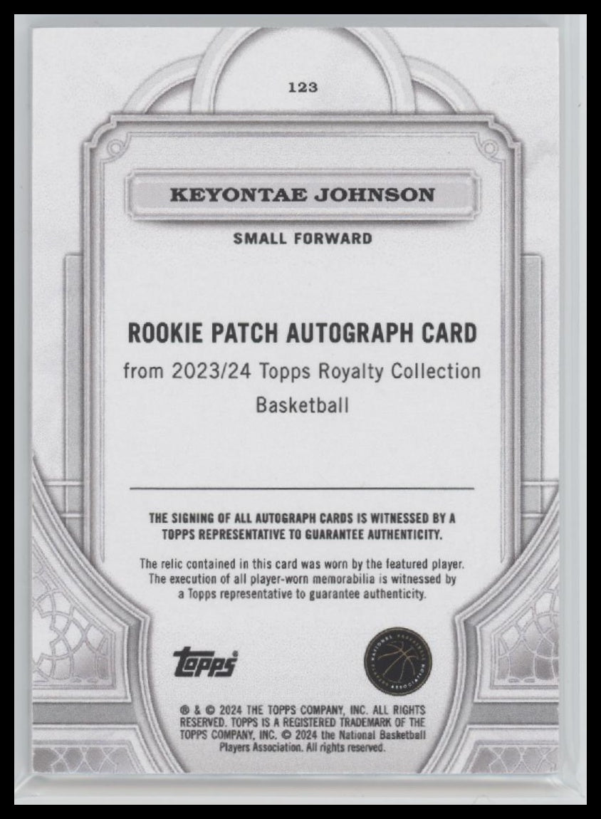 Keyontae Johnson 2023-24 #123 Topps Royalty Patch and Auto #/99