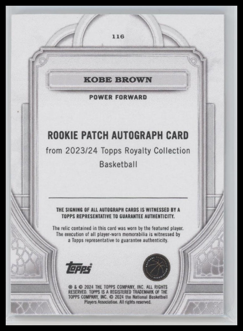 Kobe Brown 2023/24 #116 Topps Royalty Rookie Patch & Auto Blue #25