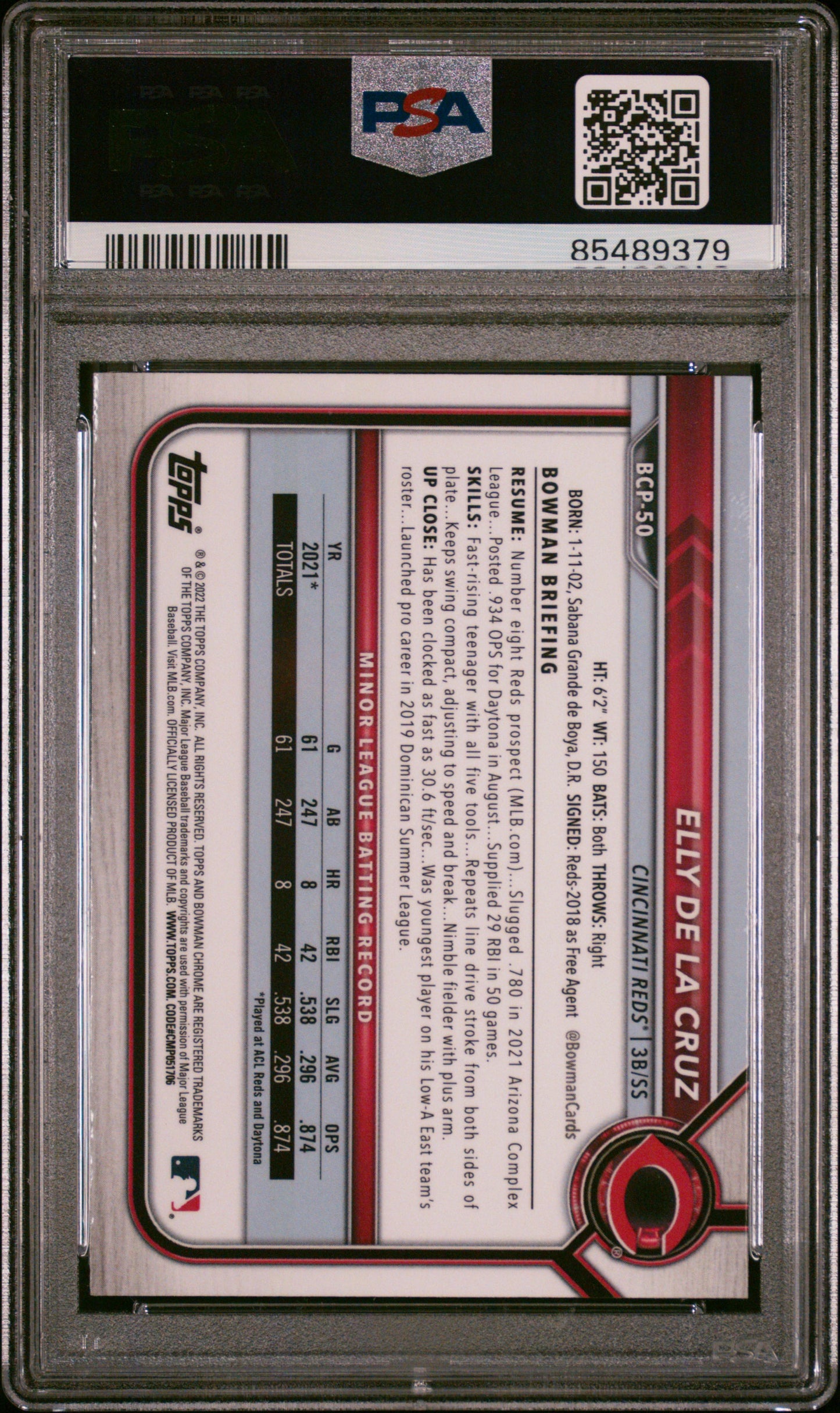 2022 Bowman Chrome Prospects Chrome Prospects Elly De La Cruz 10 PSA #BCP50