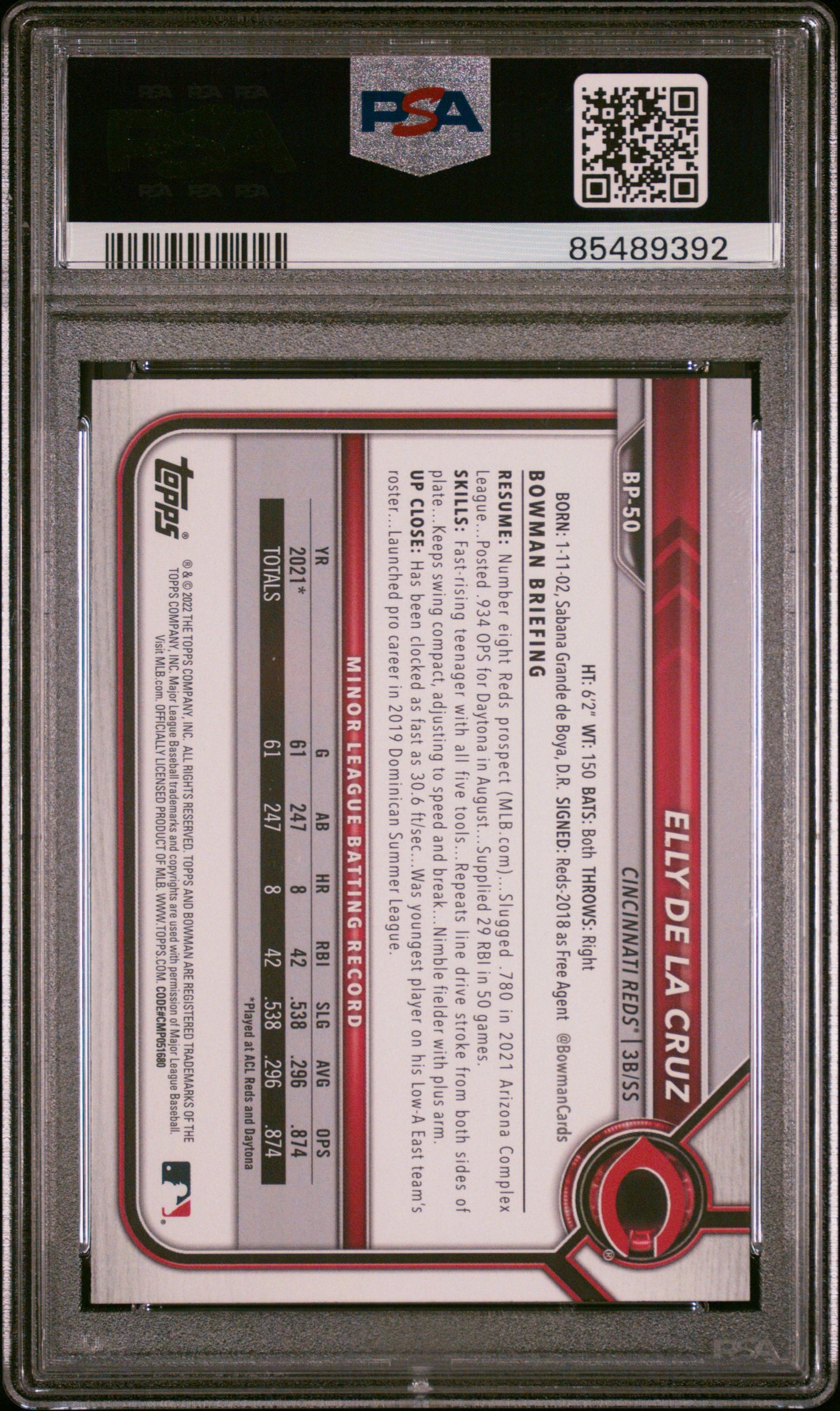 2022 Bowman Paper Prospects Paper Prospects Elly De La Cruz 9 PSA #BP50