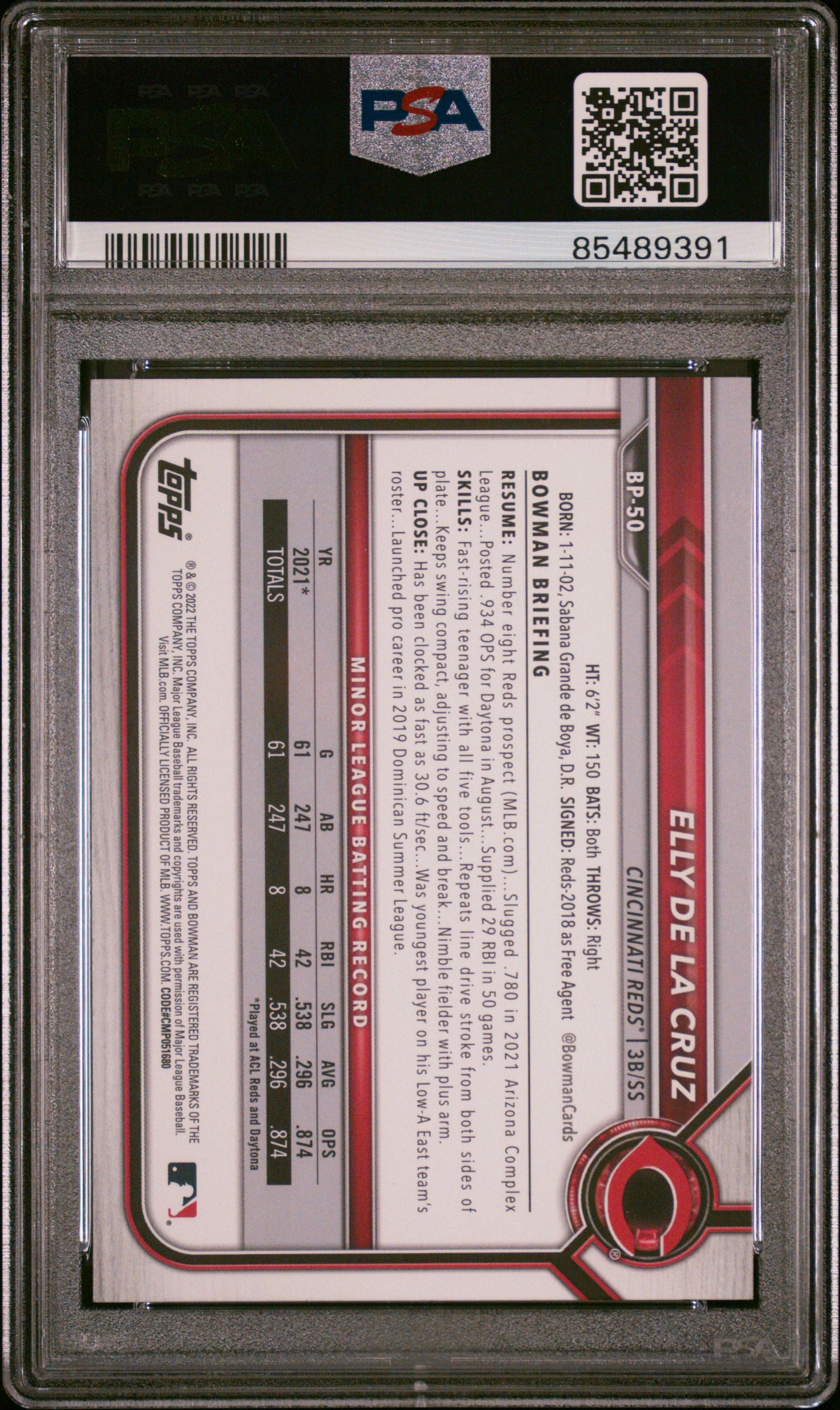 2022 Bowman Paper Prospects Paper Prospects Elly De La Cruz 10 PSA #BP50