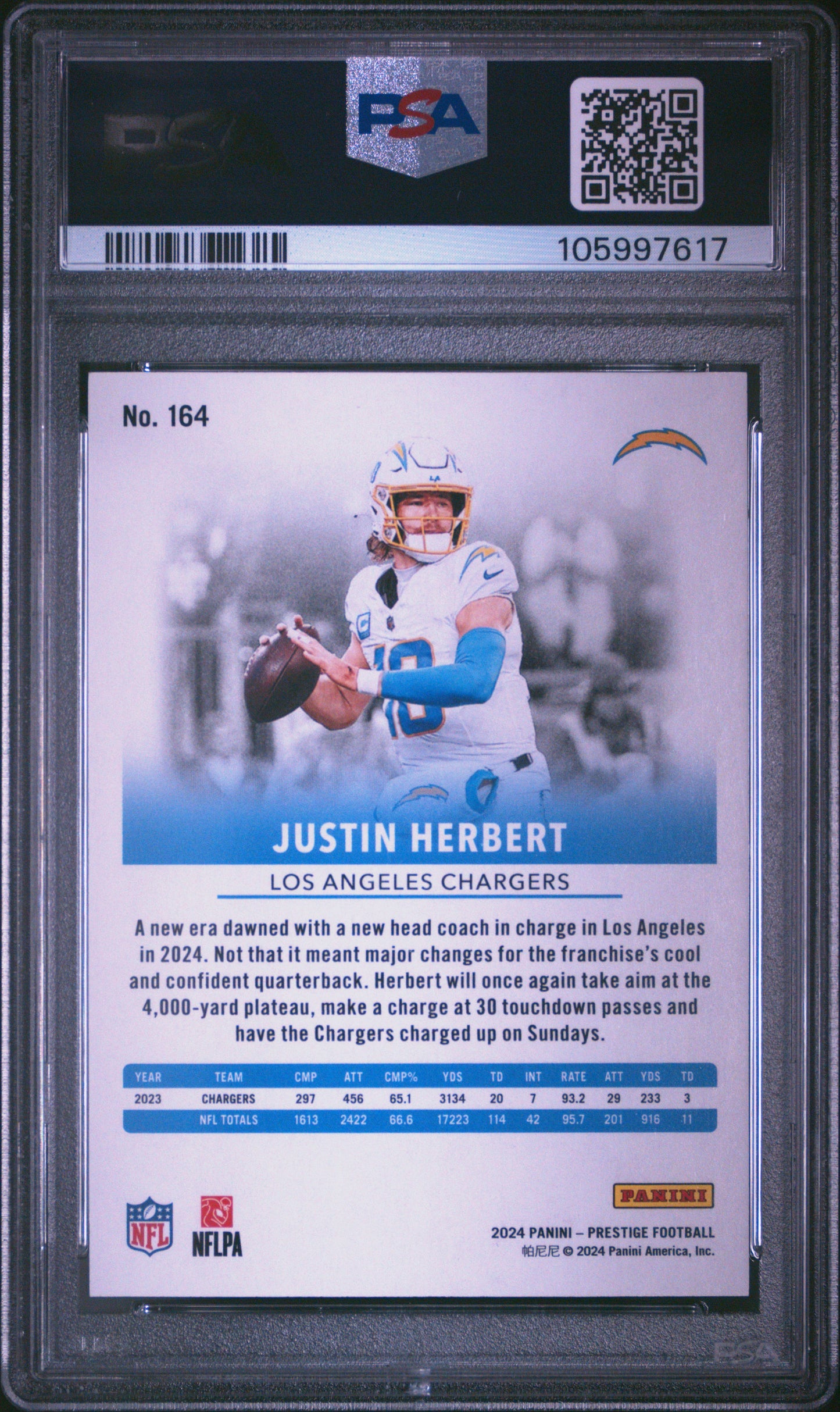 2024 Panini Prestige Pink Xtra Points Justin Herbert 10 PSA #164