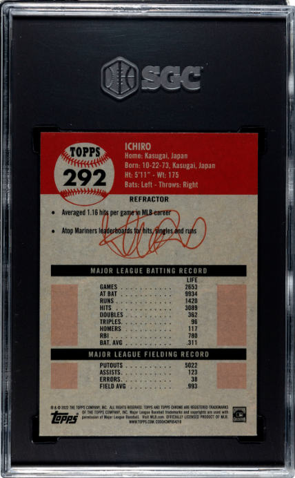 2022 Topps Chrome Platinum Anniversary Ref. Ichiro Suzuki 9 SGC #292