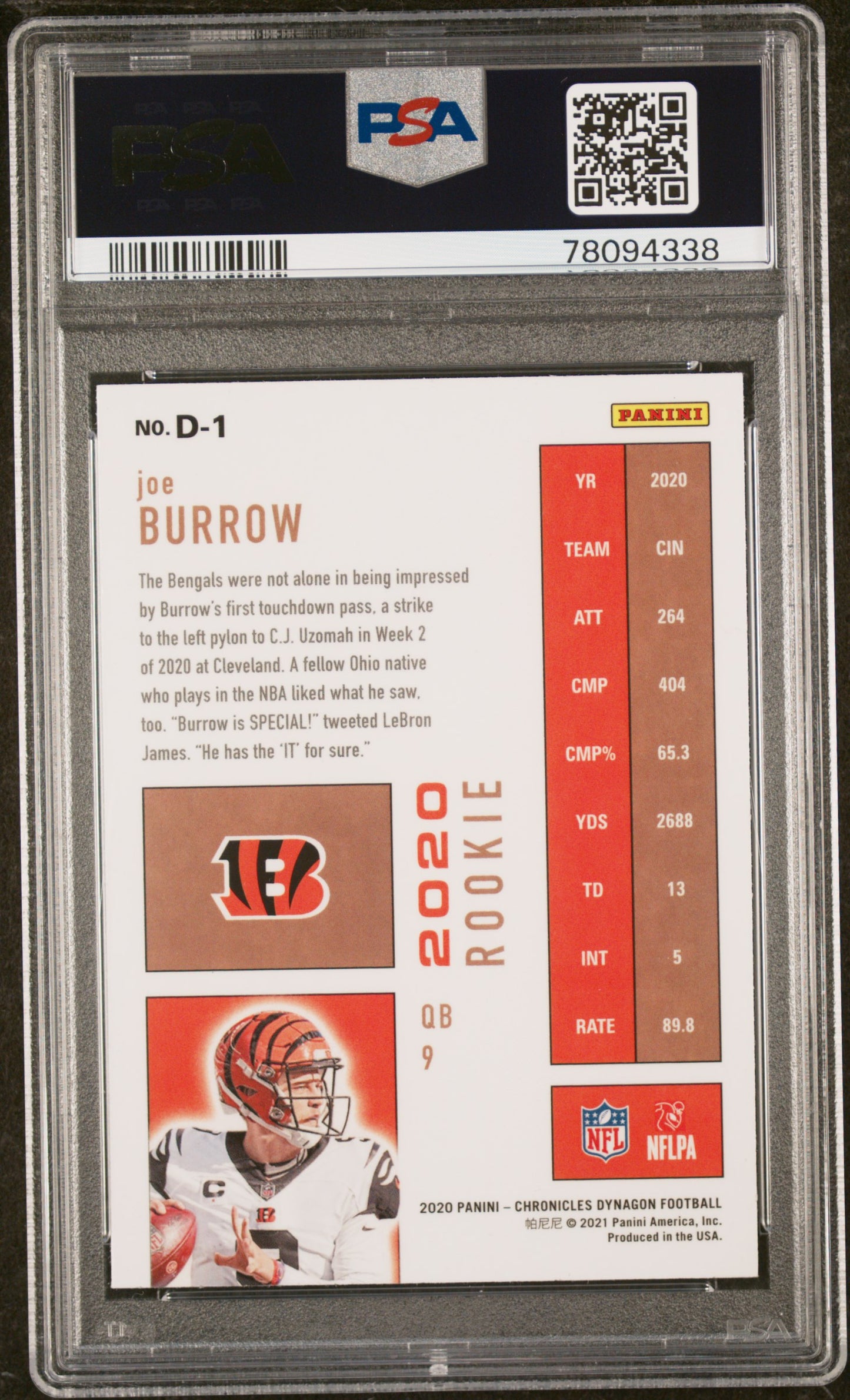 2020 Panini Chronicles Dynagon Rookies Dynagon Rookies Joe Burrow 10 PSA #D1