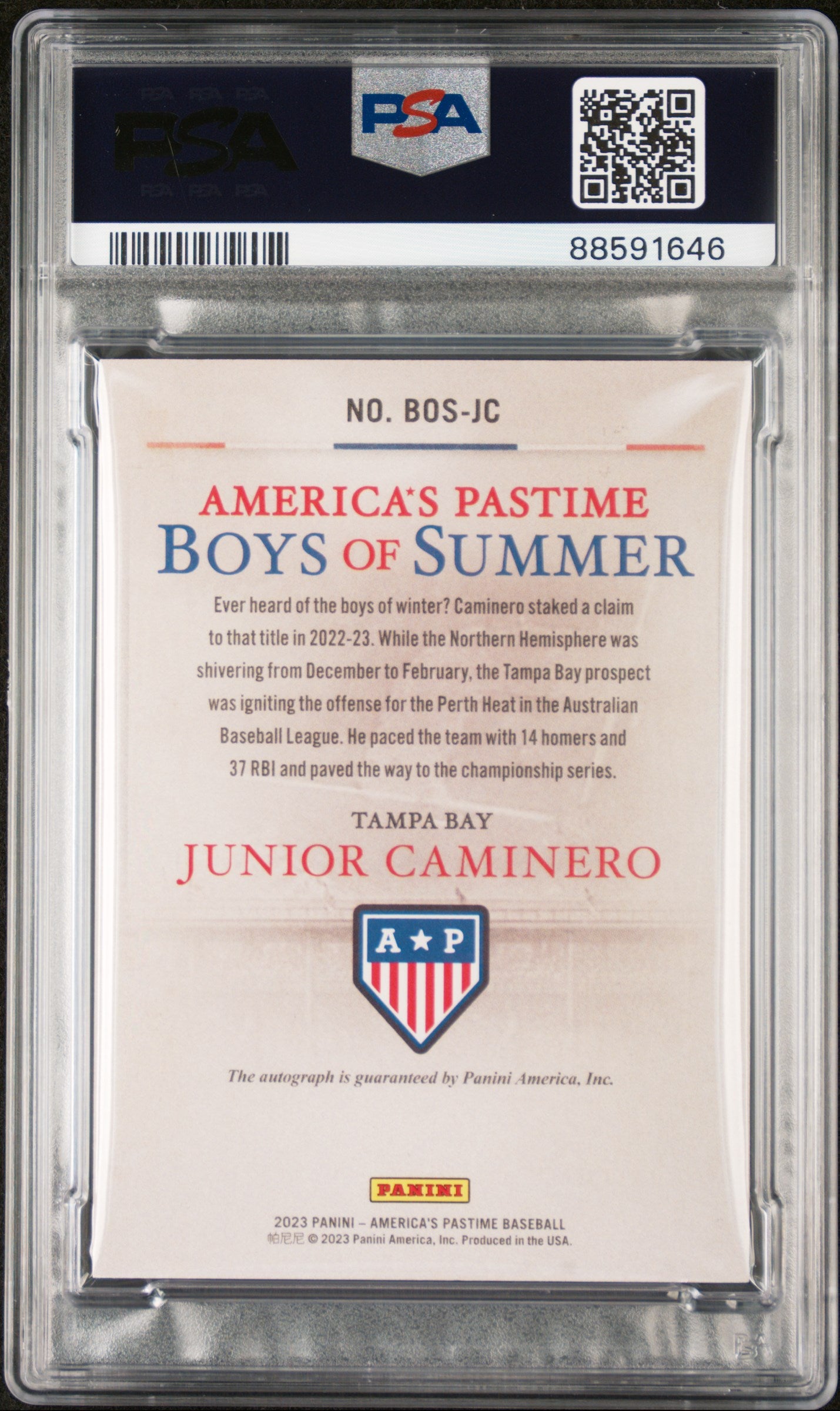 2023 Panini Chronicles Pastime Boys Of Summer Junior Caminero 9 PSA #BOSJC