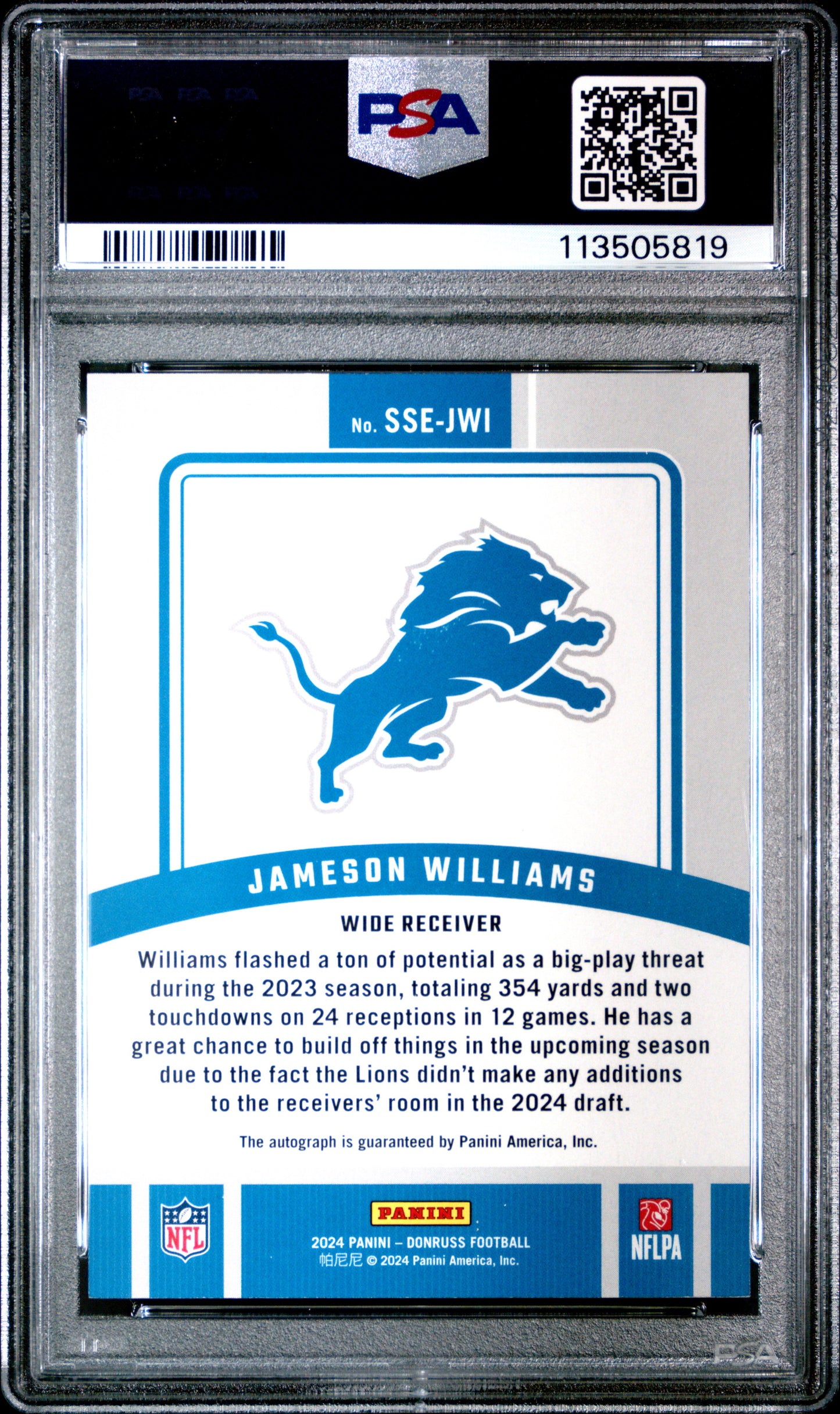 2024 Panini Donruss Signature Series Jameson Williams 10 PSA #SSEJWI
