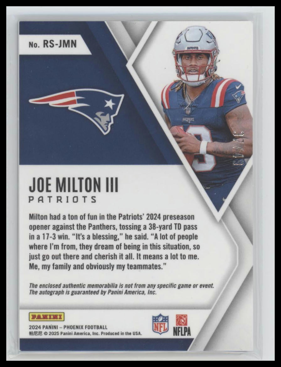 2024 Panini Phoenix Rookie Silhouettes Blue Joe Milton III #/49 Auto #RS-JMN