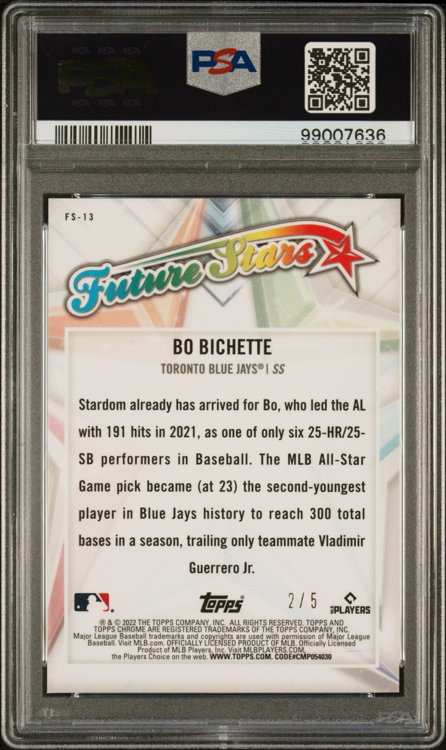 2022 Topps Chrome Future Stars Future Stars-Red Ref. Bo Bichette 9 PSA #FS13