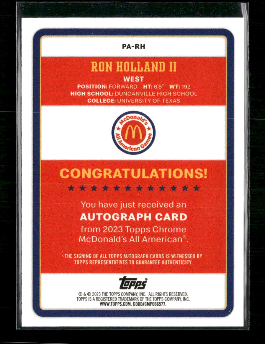 2023 Topps Chrome McDonald's All American Ron Holland II Auto #PA-RH