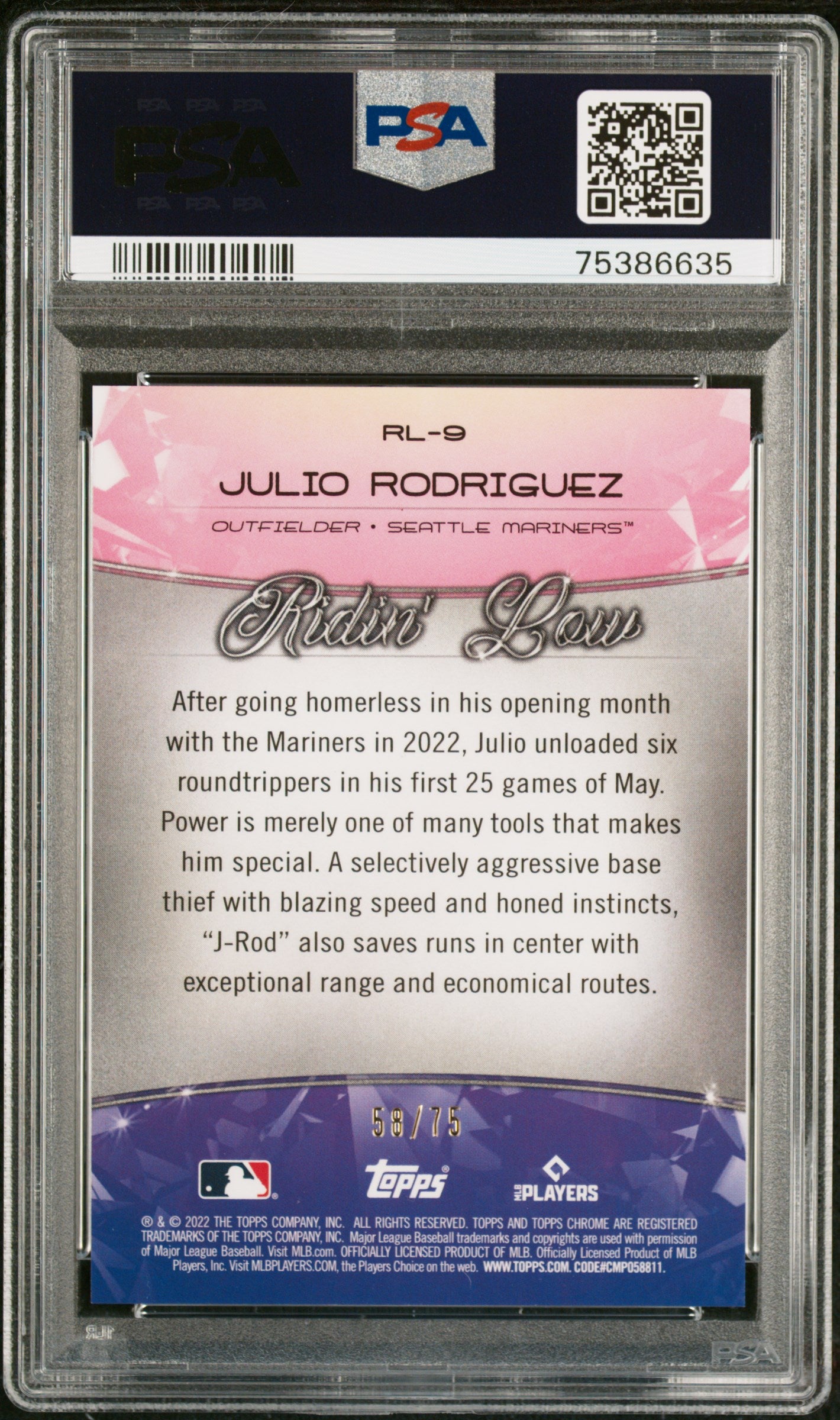 2022 Topps Ben Baller Ridin Low-Blue Ref. Julio Rodriguez 10 PSA #RL-9