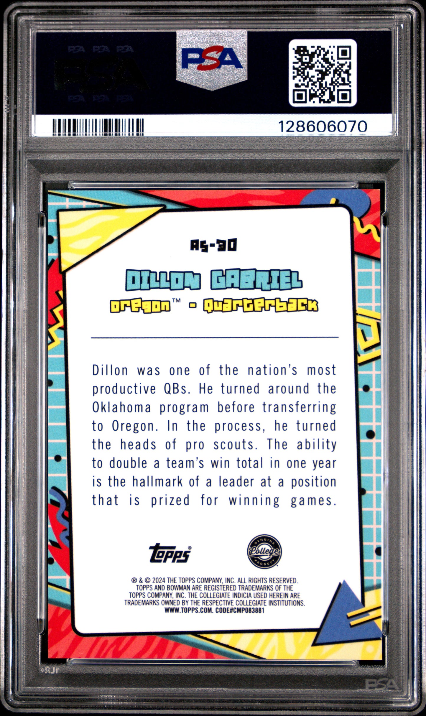 2024 Bowman University Chrome After School Special Dillon Gabriel 9 PSA #AS30