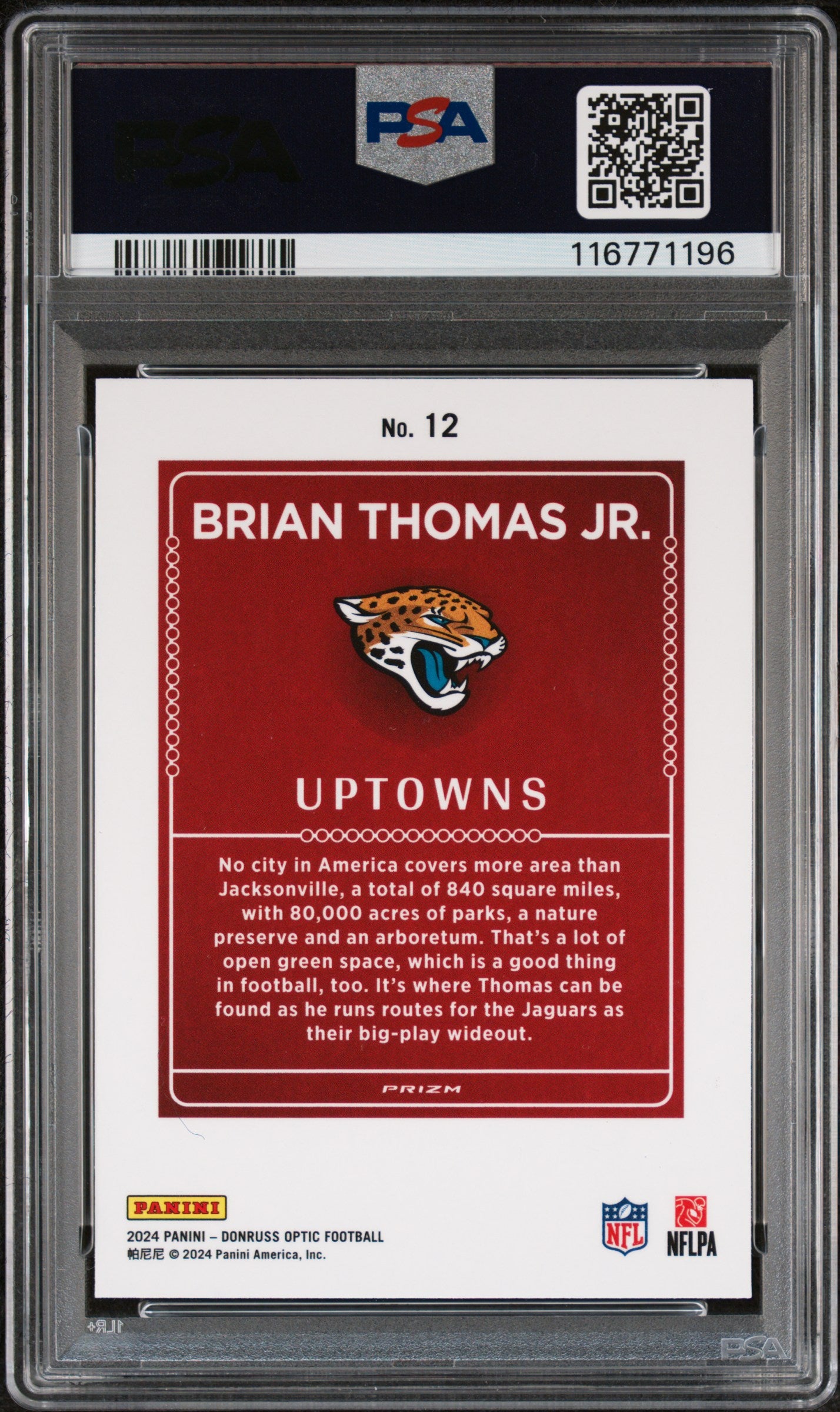 2024 Panini Donruss Optic Uptowns Brian Thomas Jr. 10 PSA #12
