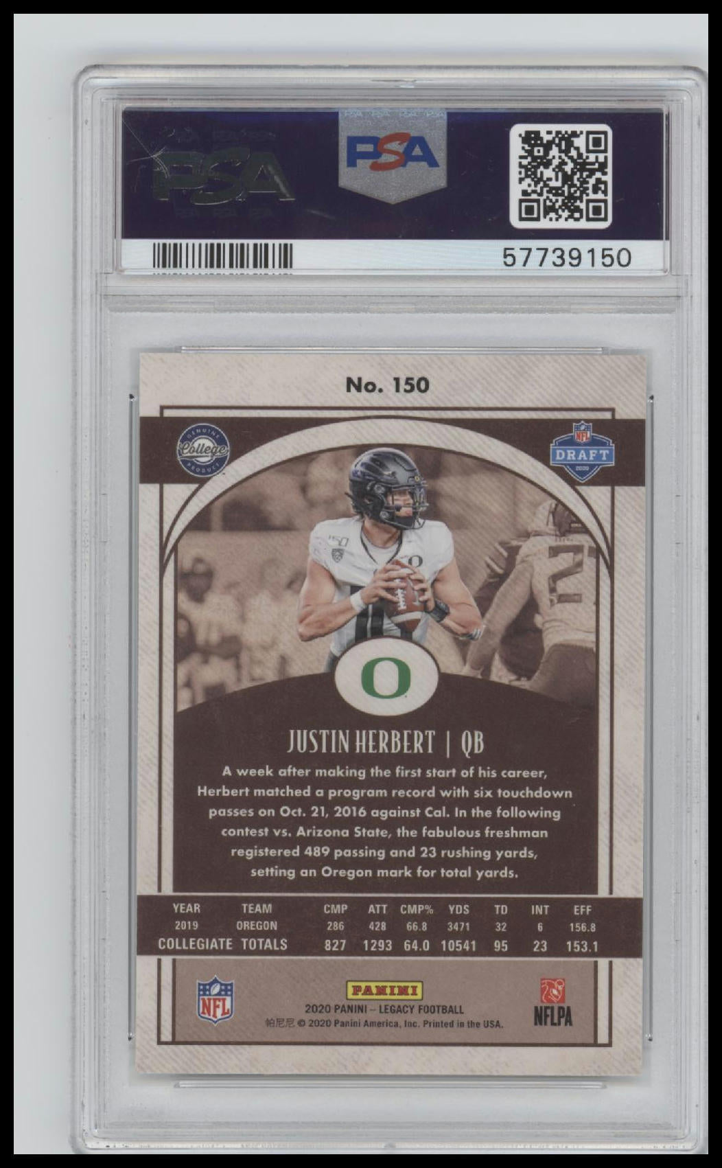 2020 Panini Legacy Premium Edition Justin Herbert 10 PSA #150