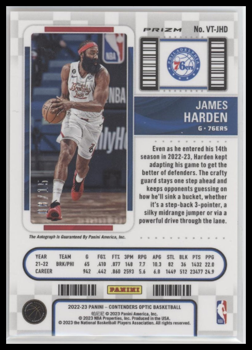2022-23 Panini Contenders Veteran Ticket Orange James Harden #/15 Auto #VT-JHD