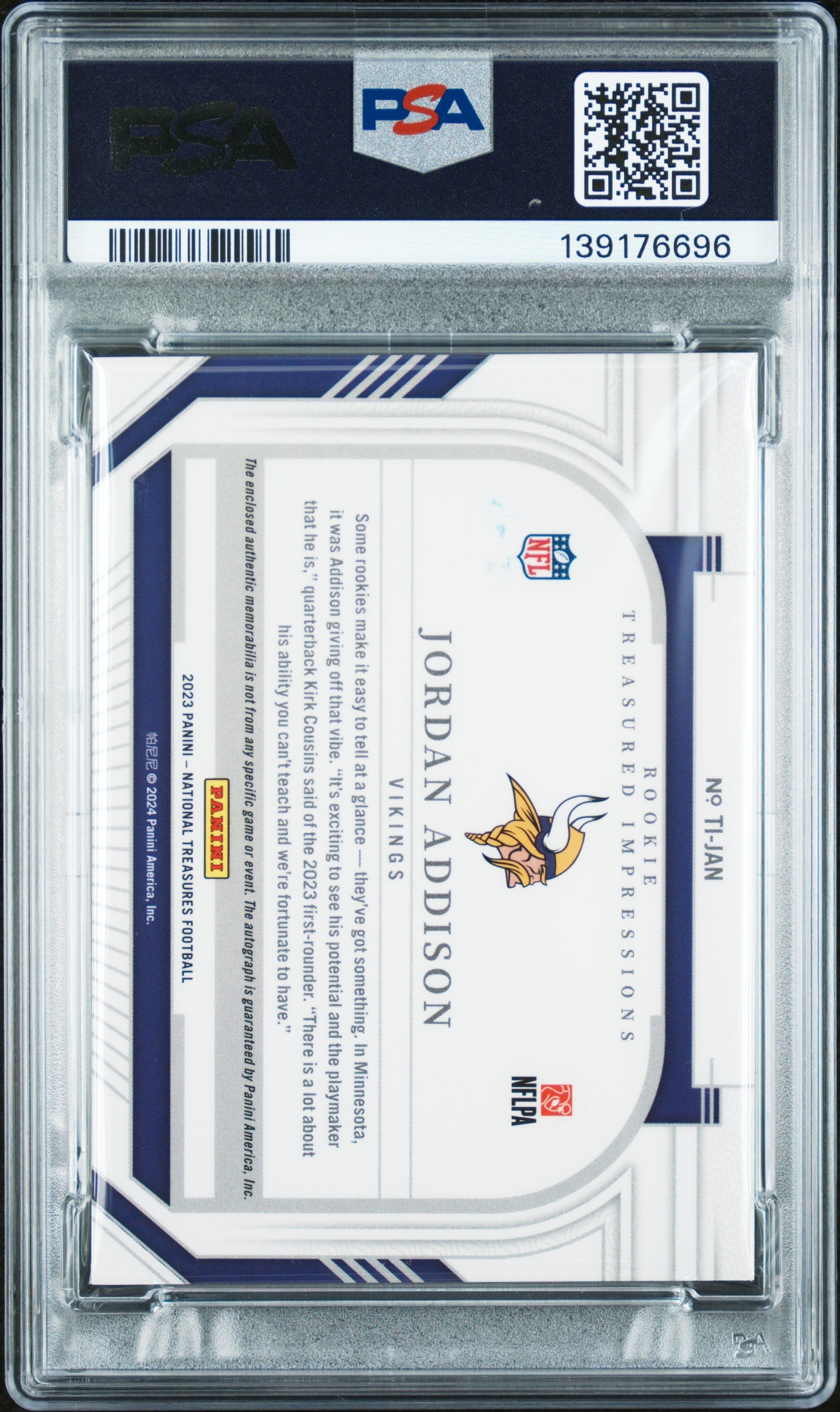 2024 Panini National Treasures Update-'23 Jordan Addison 9 PSA #TIJAN