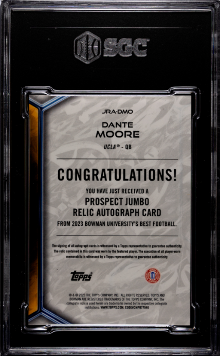 2023 Bowman U Best Prospect Jumbo Relic Auto. Dante Moore 9 SGC #JRA-DMO