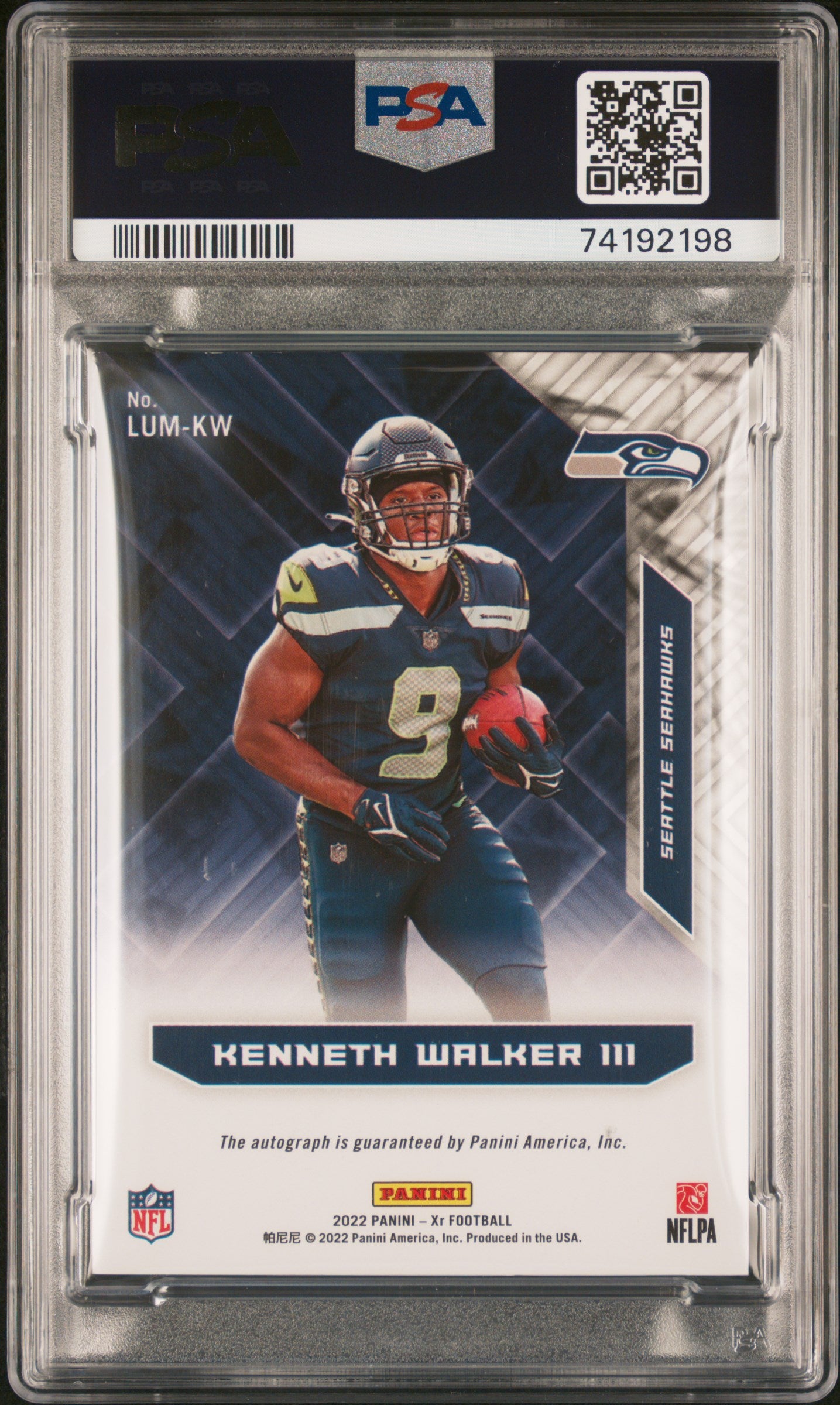 2022 Panini Xr Luminous End.Au-Org. Kenneth Walker Ill 8 Auto PSA #LUMKW
