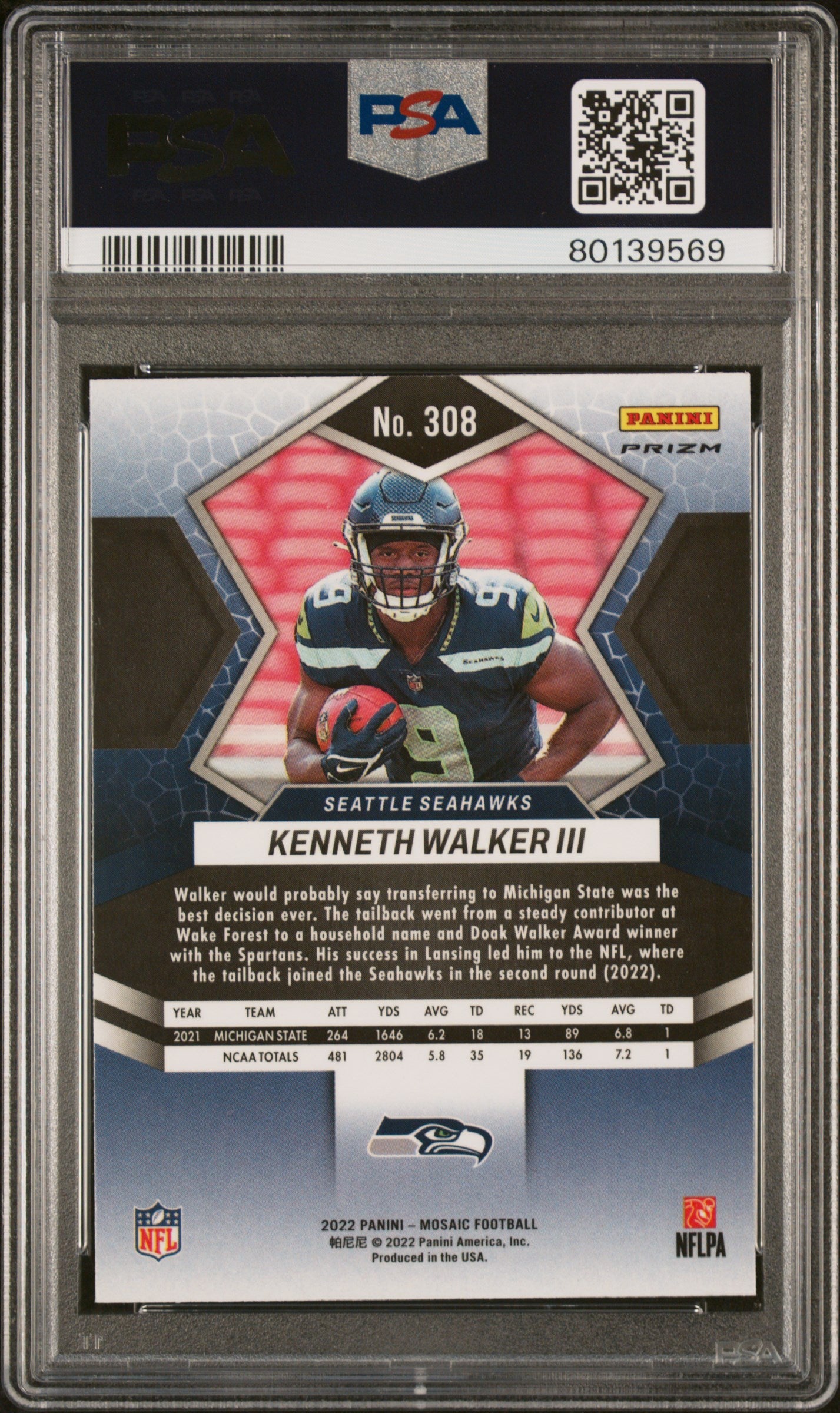 2022 Panini Mosaic Camo Pink Kenneth Walker Iii 9 PSA #308