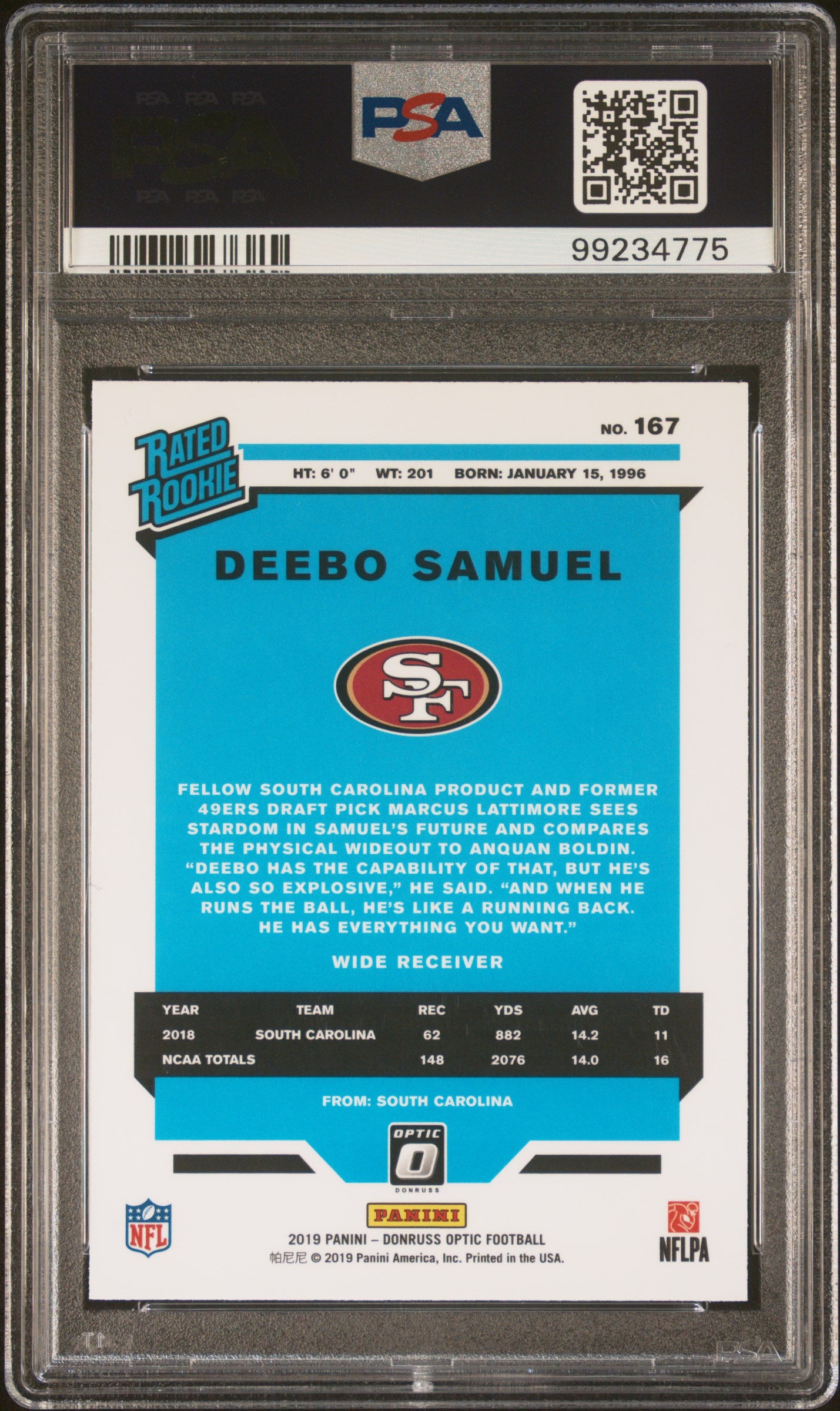 2019 Panini Donruss Optic Deebo Samuel PSA Authentic Auto 10 #167