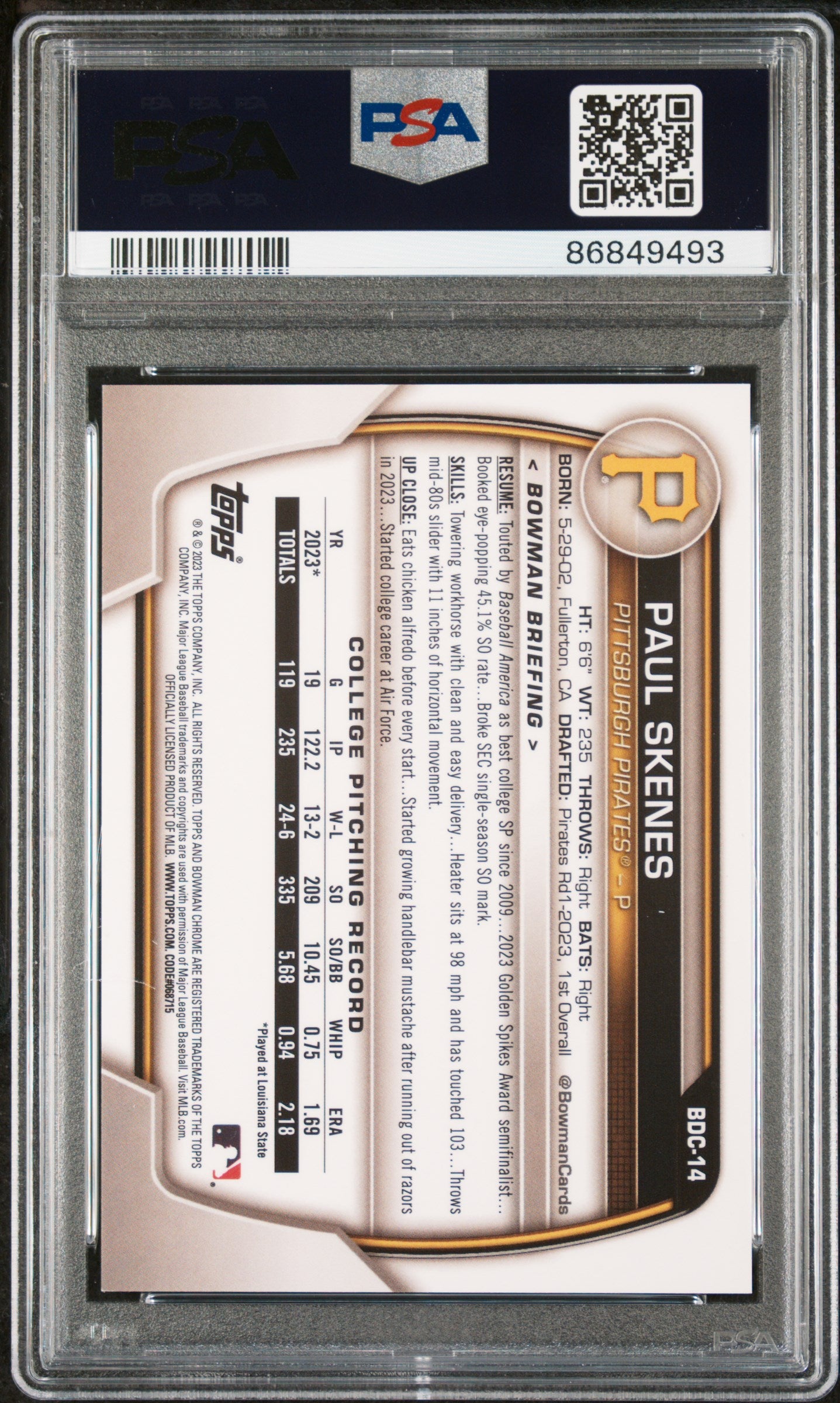 2023 Bowman Draft Chrome-Variation Paul Skenes 9 PSA #BDC14