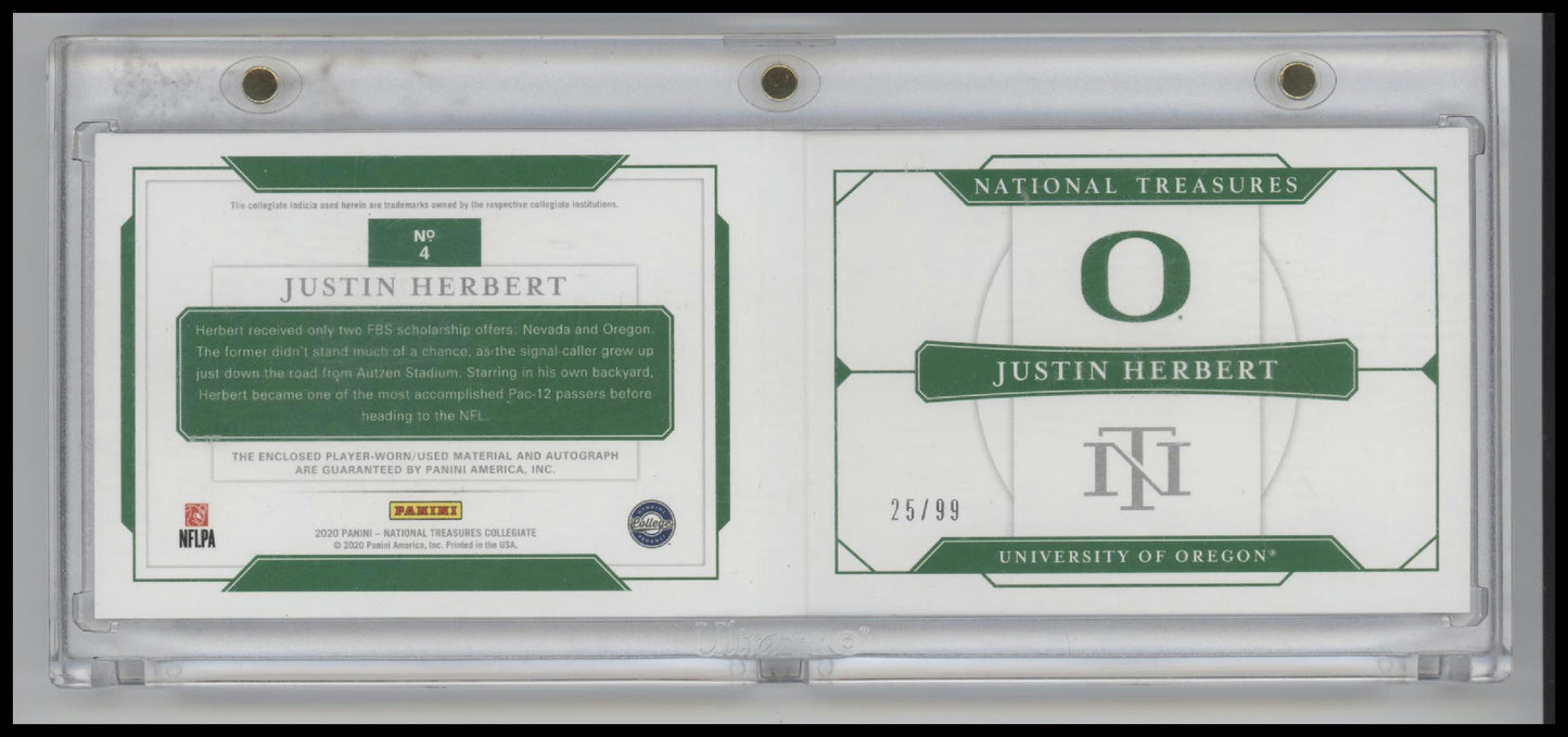 2020 Panini N. T. Collegiate Player Booklet Justin Herbert #/99 Auto #4