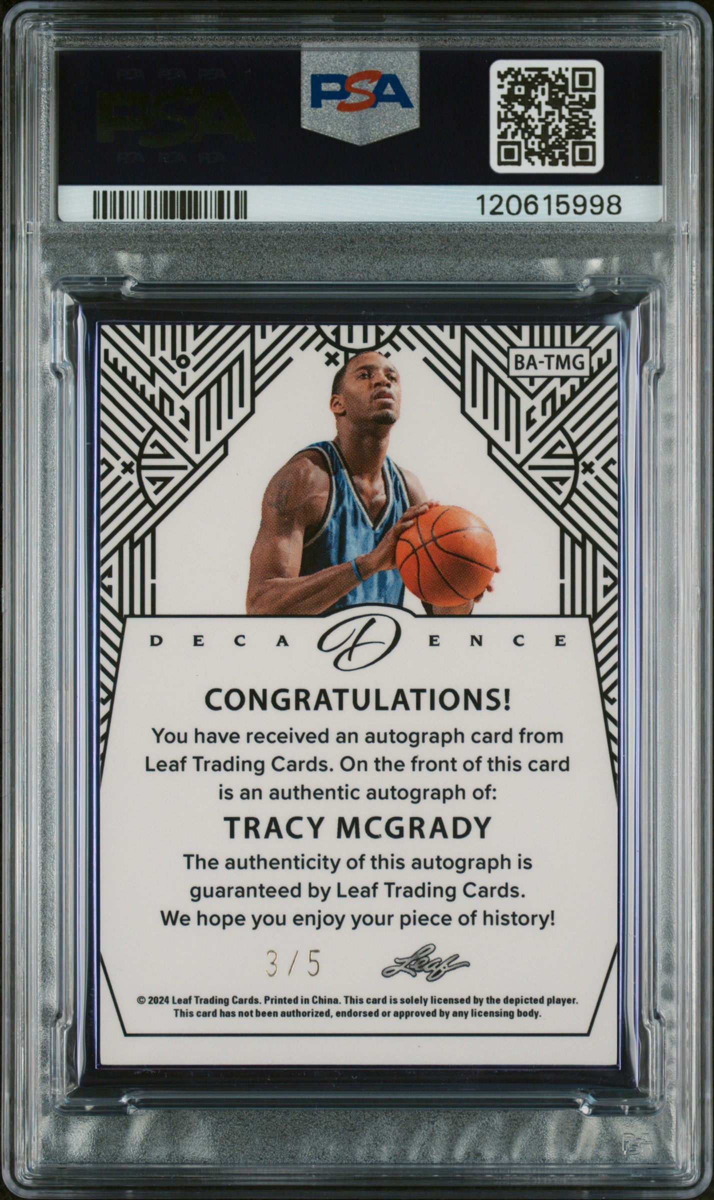 2024 Leaf Decadence Autographs Autograph-Purple Tracy Mcgrady PSA 9 #BATMG