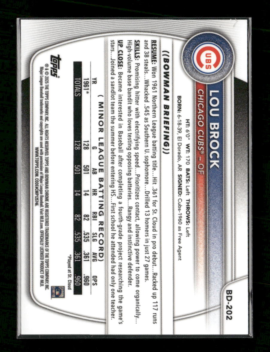 2025 Bowman Draft Chrome Gold Refractor Lou Brock #/50 #BD-202