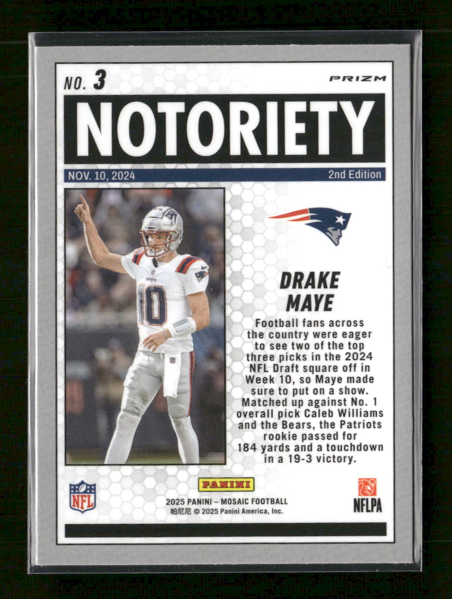 2025 Panini Mosaic Notoriety Mosaic Pink Fluorescent Drake Maye #3