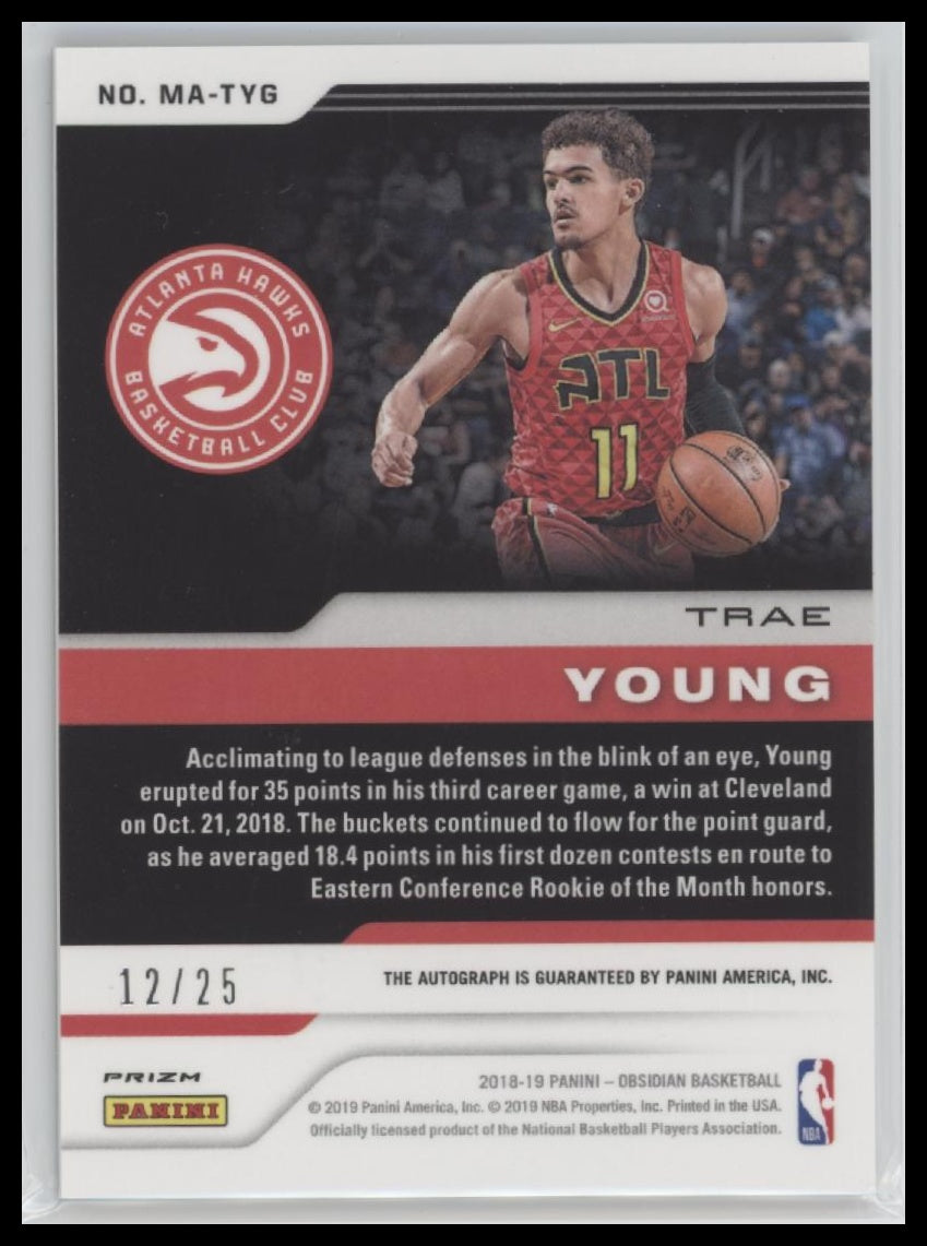 2018-19 Panini Obsidian Matrix Orange Auto #/25 Trae Young #MA-TYG