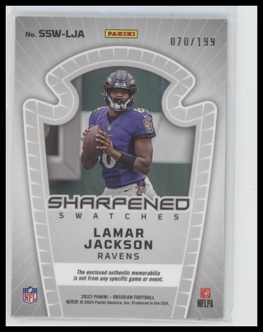 2023 Panini Obsidian Sharpened Swatches Lamar Jackson #/199 #SSW-LJA