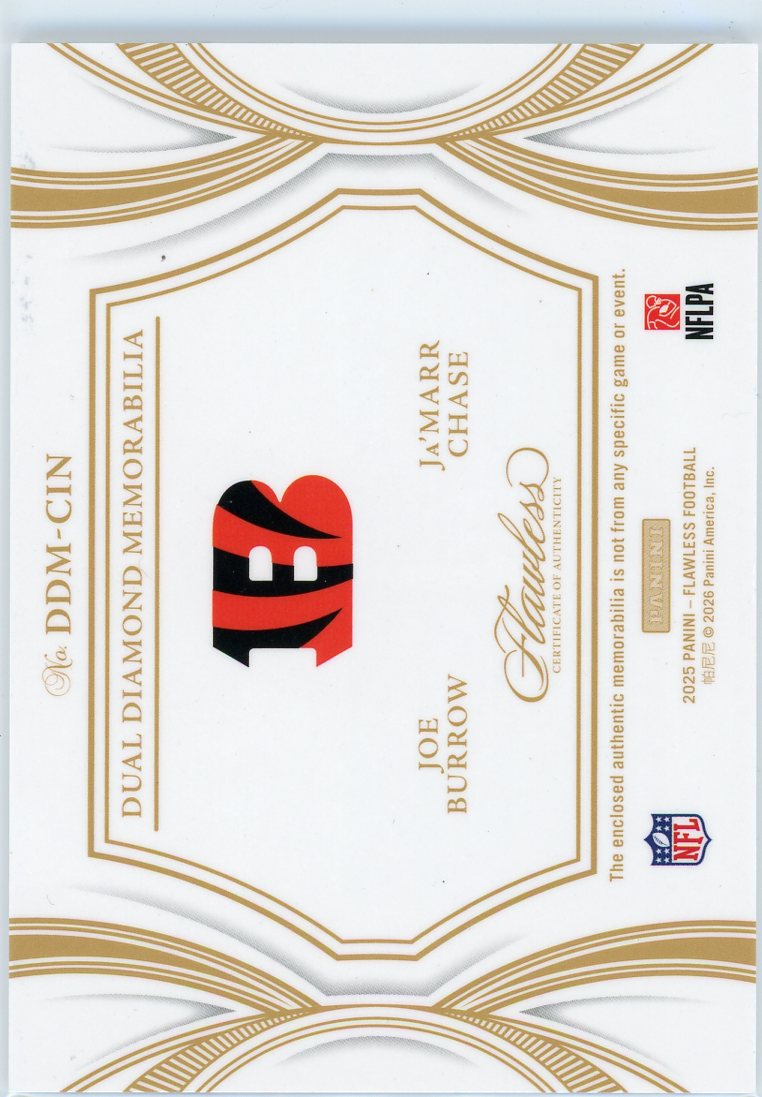Panini Flawless Dual Diamond Memorabilla Joe Burrow/Ja'Marr Chase #DDM-CIN #/25