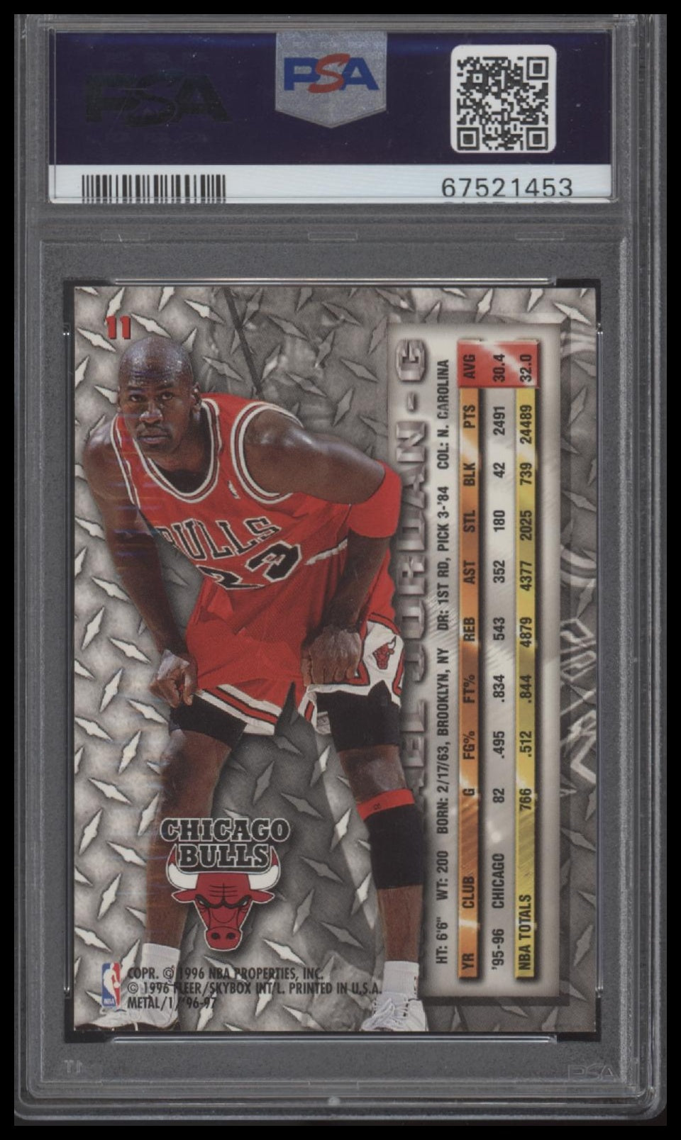 1996 Metal Michael Jordan 9 PSA #11