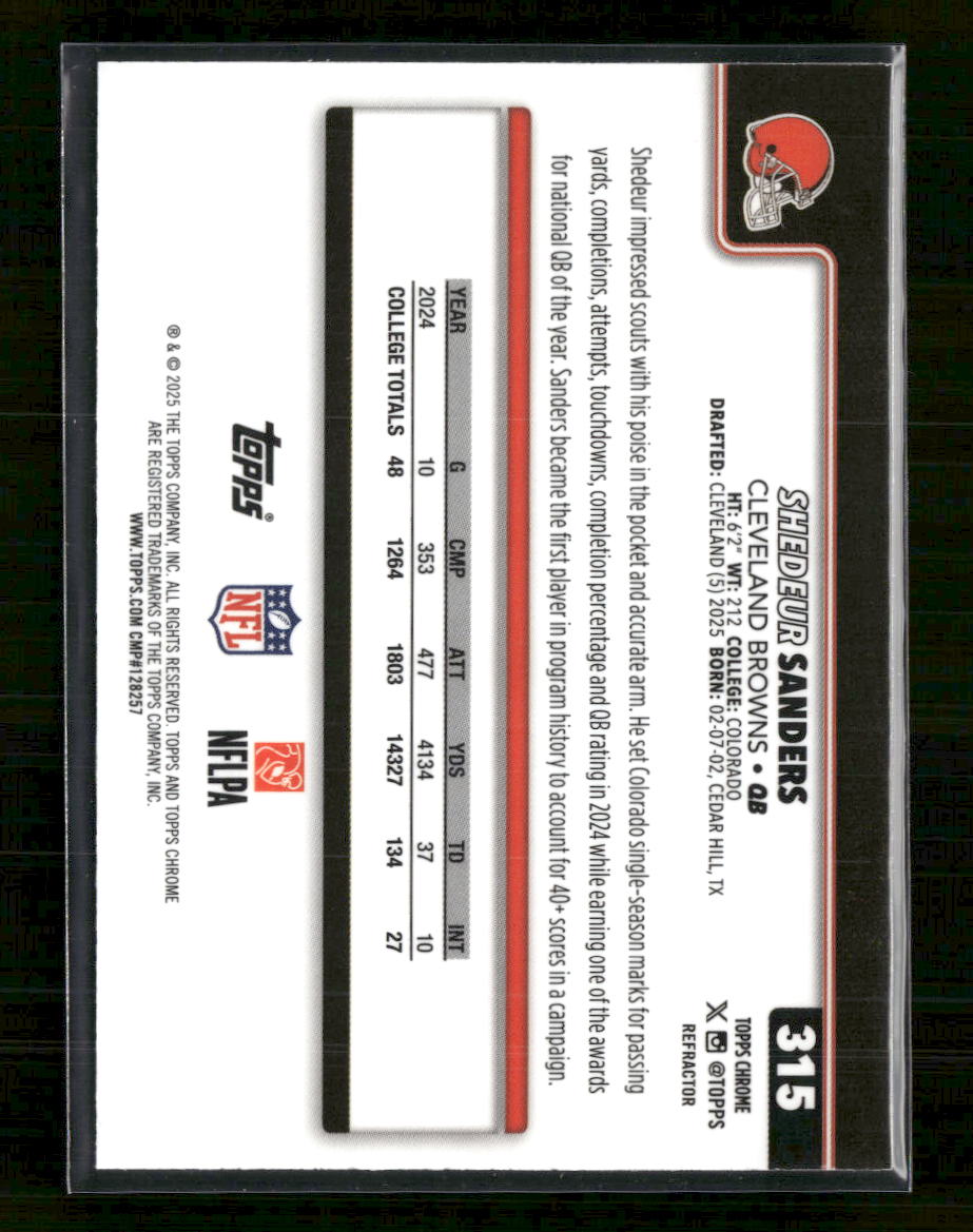 2025 Topps Chrome Refractor Shedeur Sanders Rookie #315