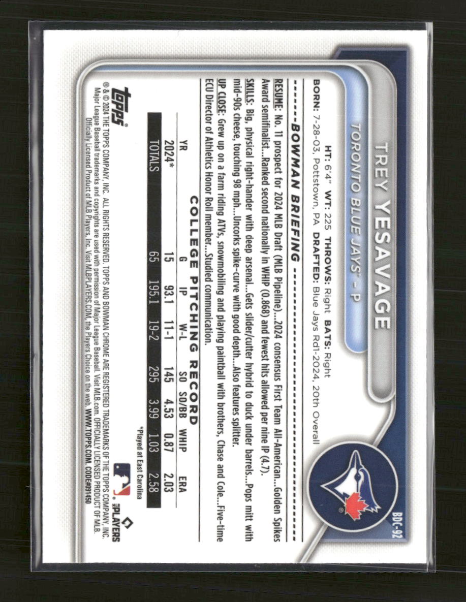 2024 Bowman Draft Chrome Trey Yesavage #BDC-92
