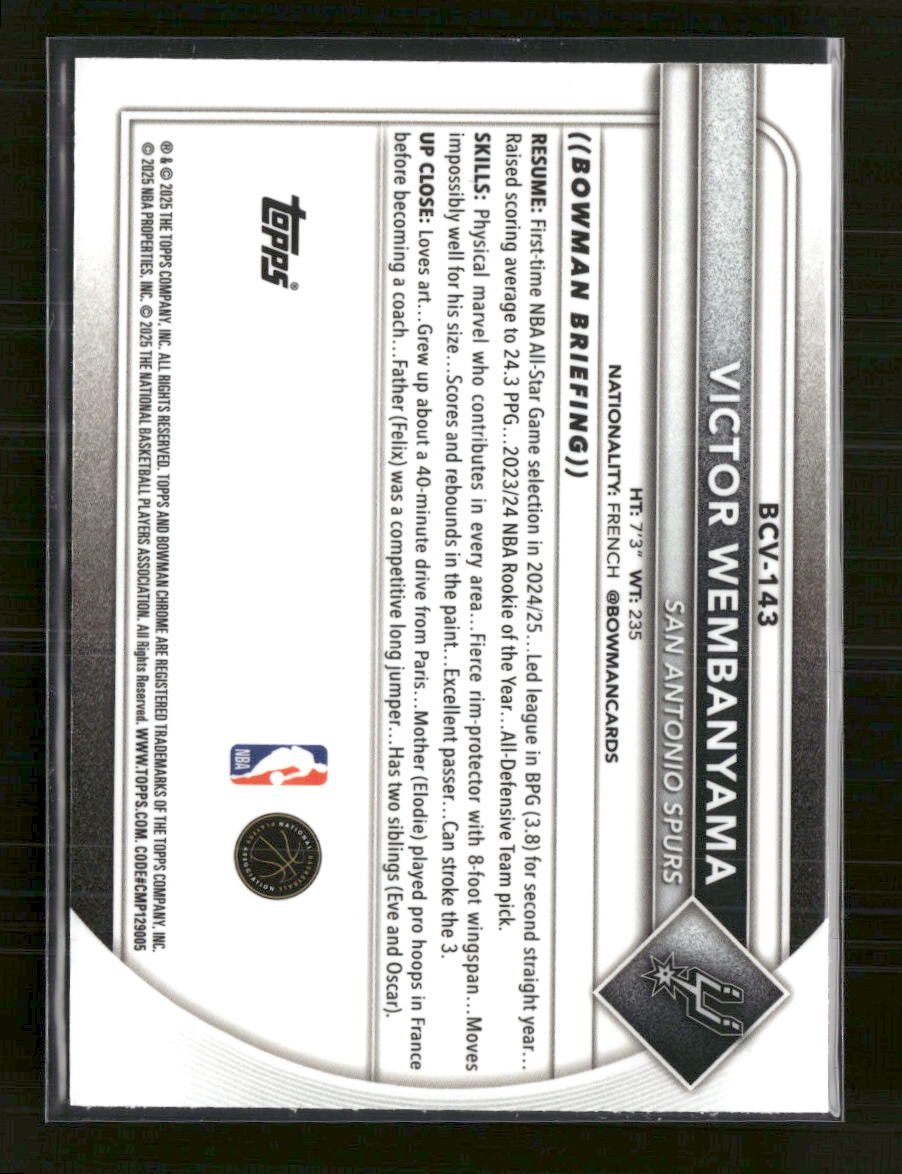 2025-26 Bowman Chrome Reptilian Refractor Victor Wembanyama #BCV-143