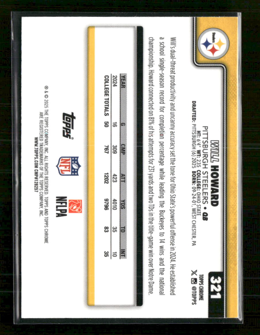 2025 Topps Chrome Football Leather Refractor Will Howard Rookie #321
