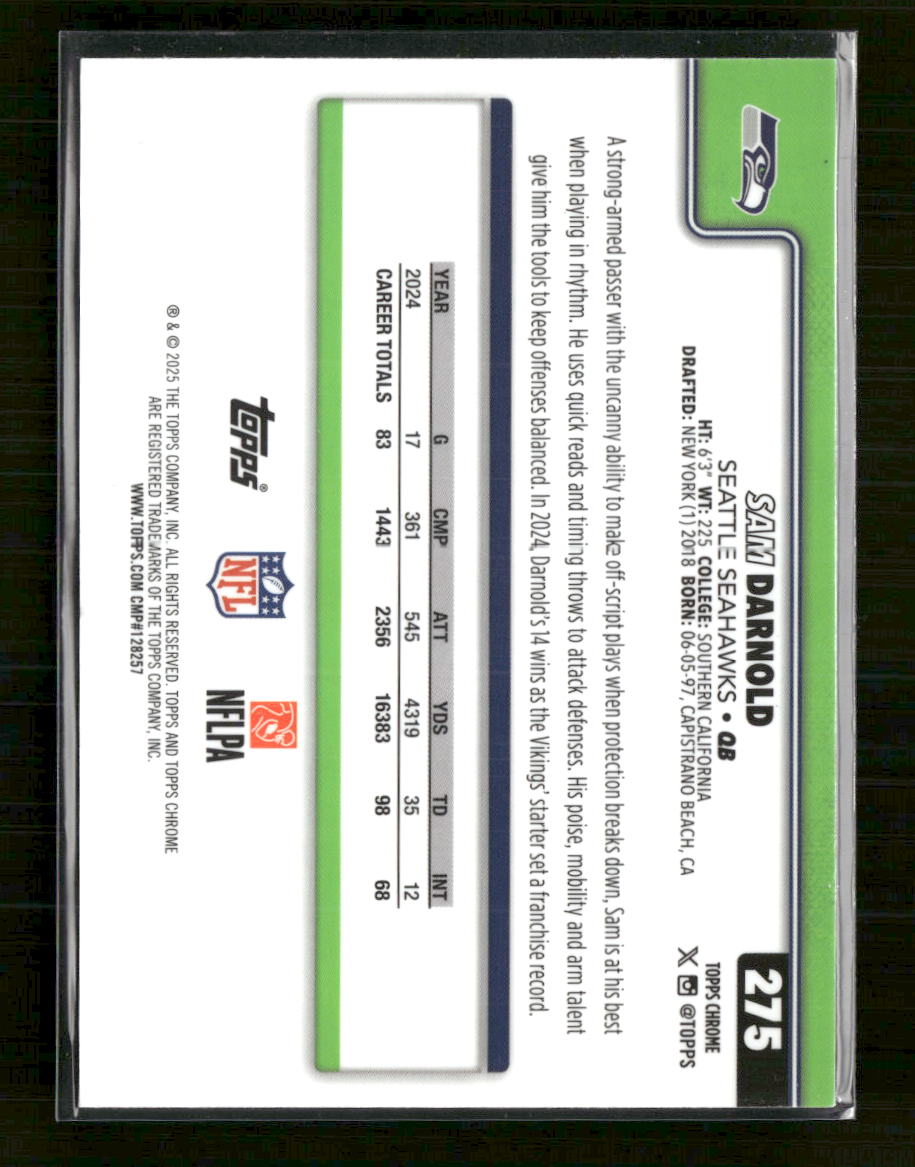 2025 Topps Chrome Lime Green X-Fractor Sam Darnold #275