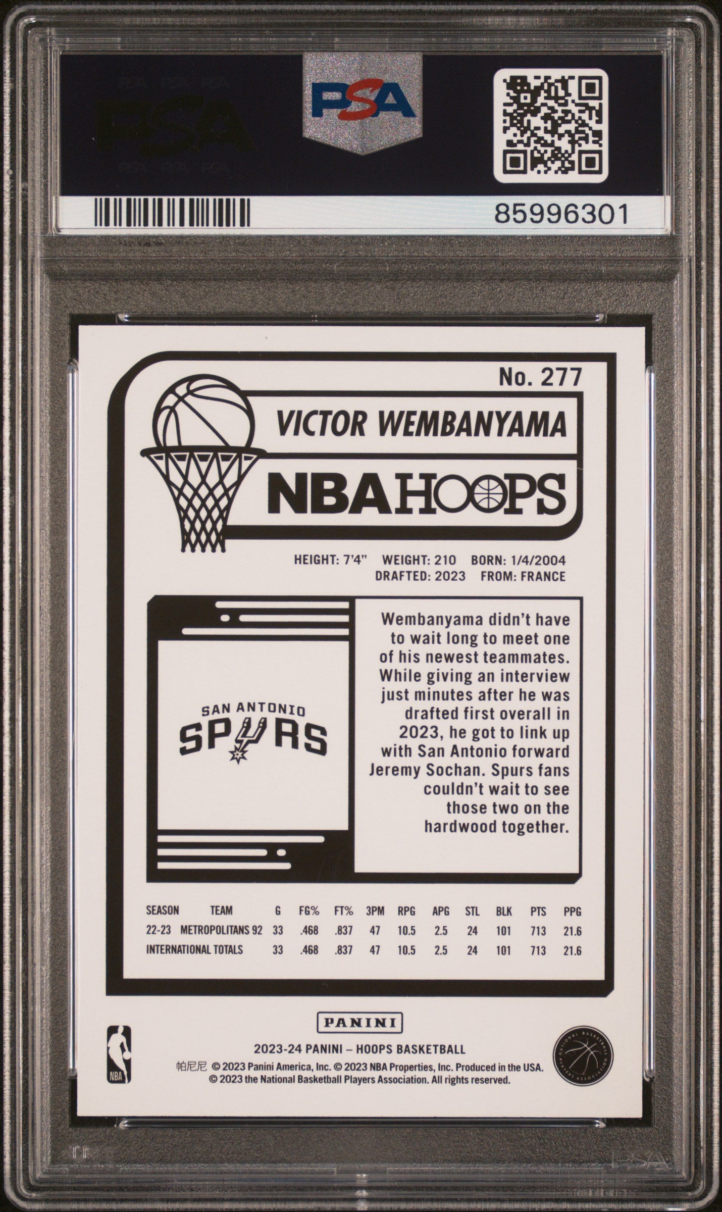 2023 Panini NBA Hoops Victor Wembanyama 10 PSA #277