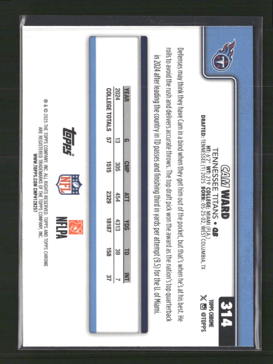 2025 Topps Chrome X-Fractor Cam Ward Rookie #314