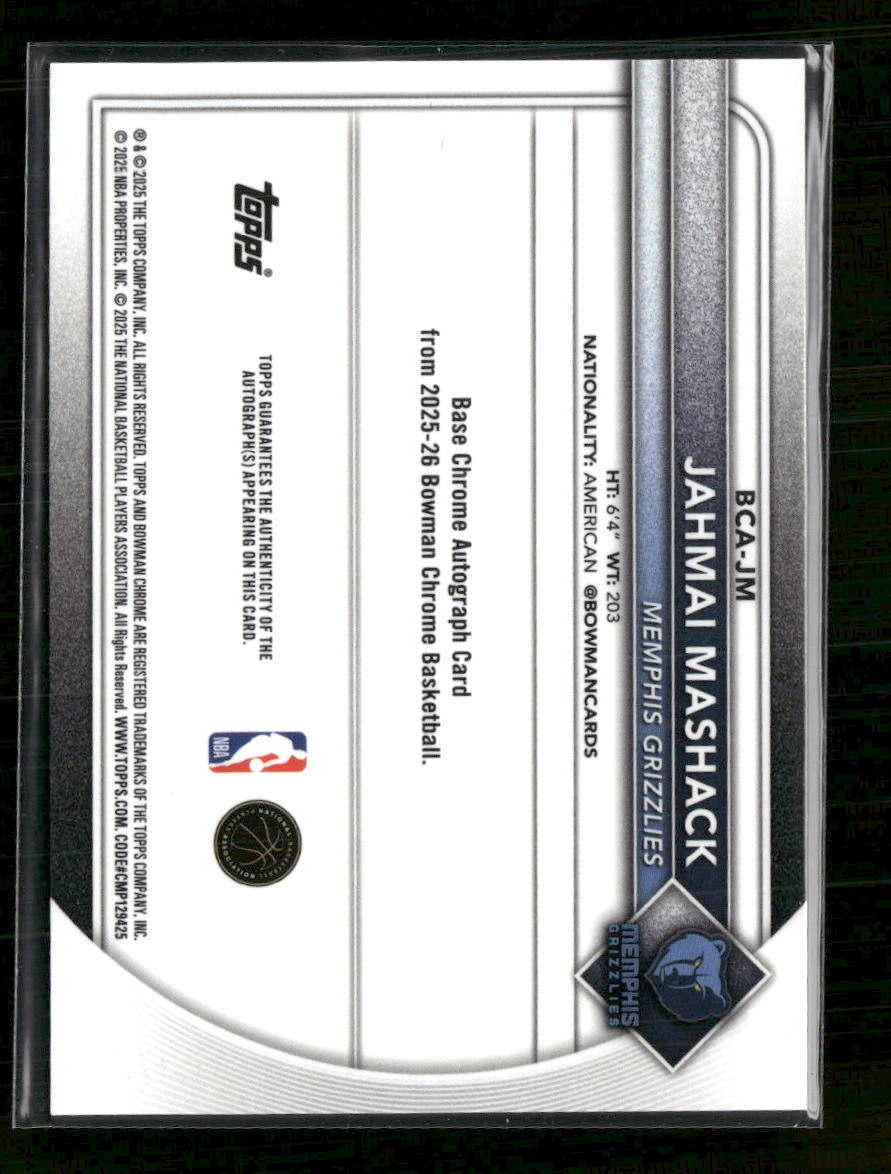2025-26 Bowman Chrome Auto Yellow Refractor Jahmai Mashack #/75 Auto #BCA-JM