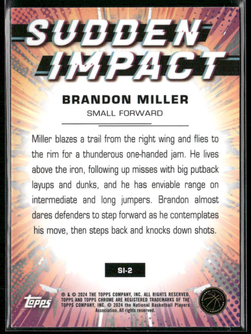 2023-24 Topps Chrome #SI-2 Brandon Miller Sudden Impact Refractor Blue