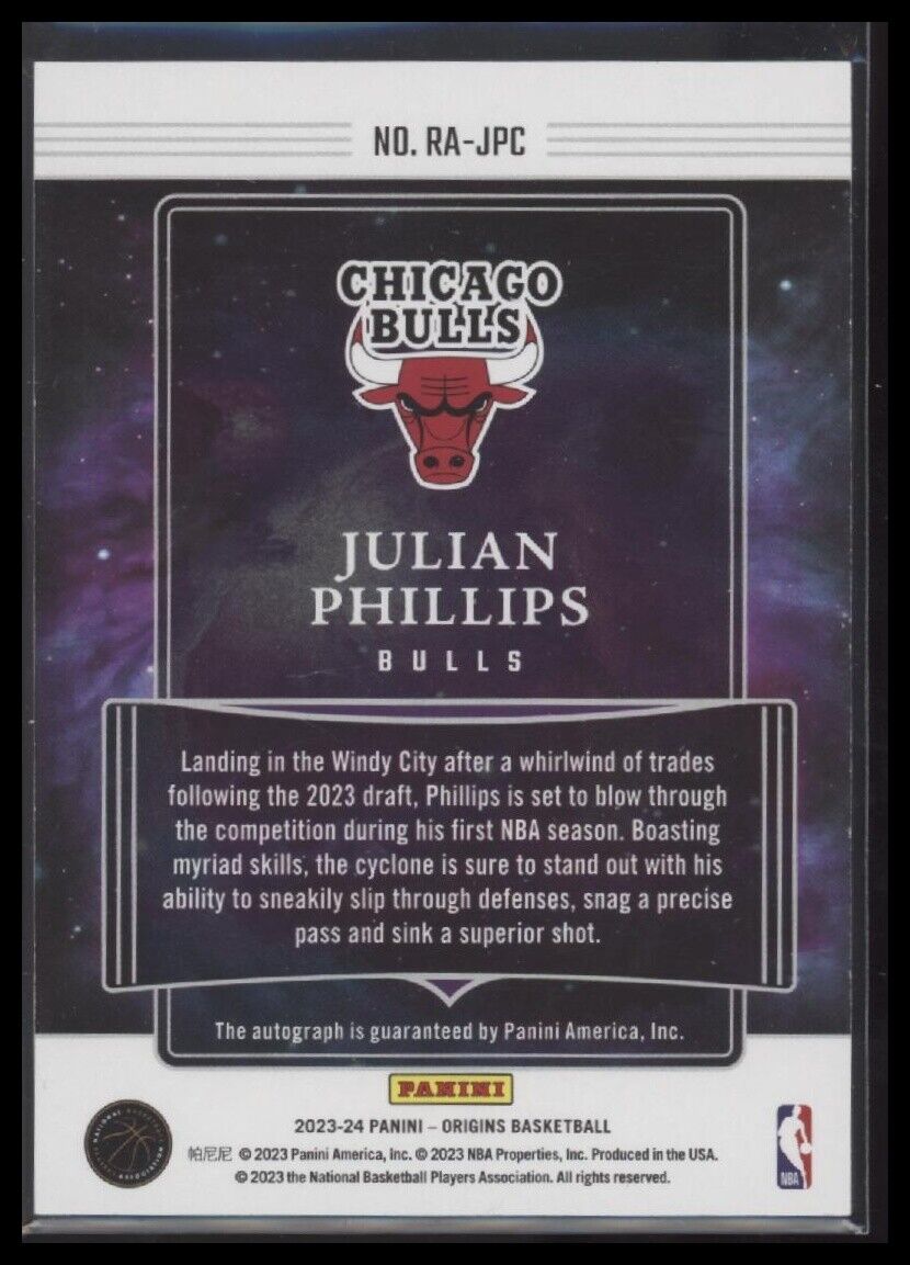 2023-24 Panini Origins #RA-JPC Julian Phillips Rookie Autographs Blue #/49