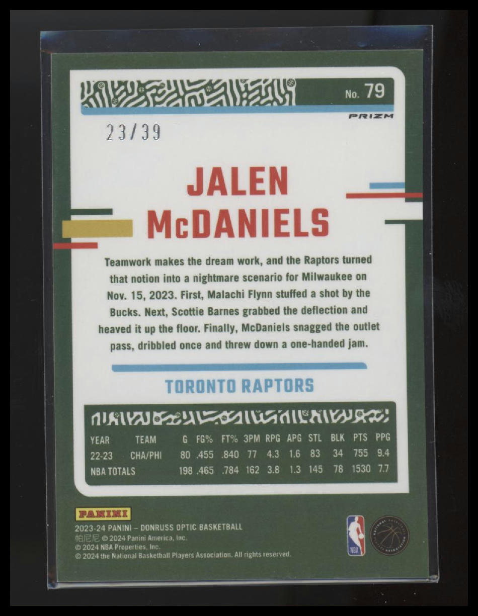 2023-24 Donruss Optic #79 Jalen McDaniels Black Velocity #/39