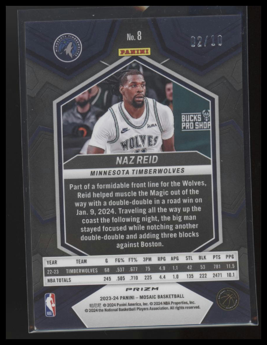 2023-24 Panini Mosaic #8 Naz Reid Gold #/10