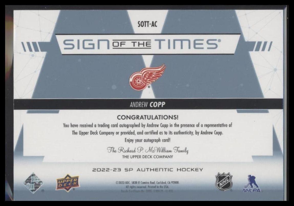 2023-24 SP Authentic Andrew Copp 2022-23 SP Authentic Update: Sign of the Times