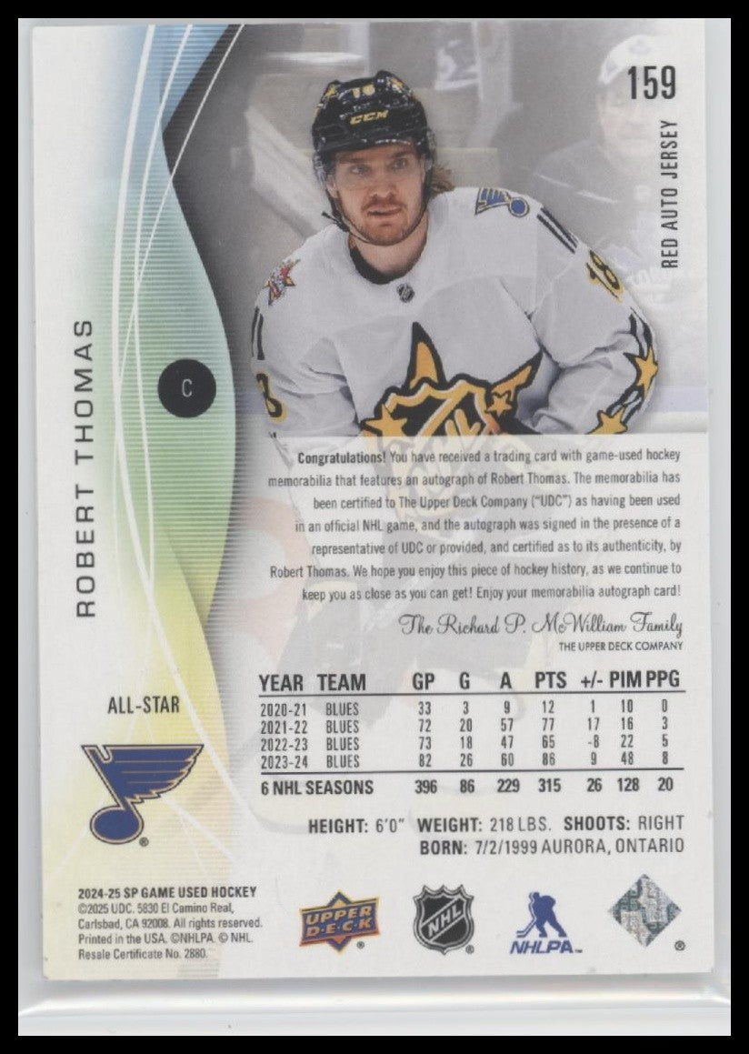 Robert Thomas 2022-23 SP Game Used #33 Red Jersey Auto #/65