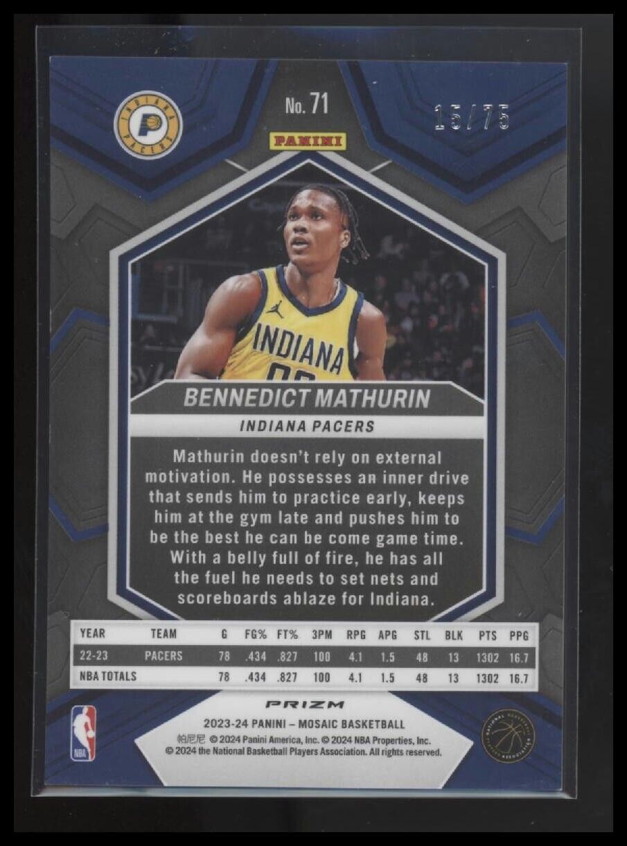 2023-24 Mosaic #71 Bennedict Mathurin Green Mosaic /75 Indiana Pacers