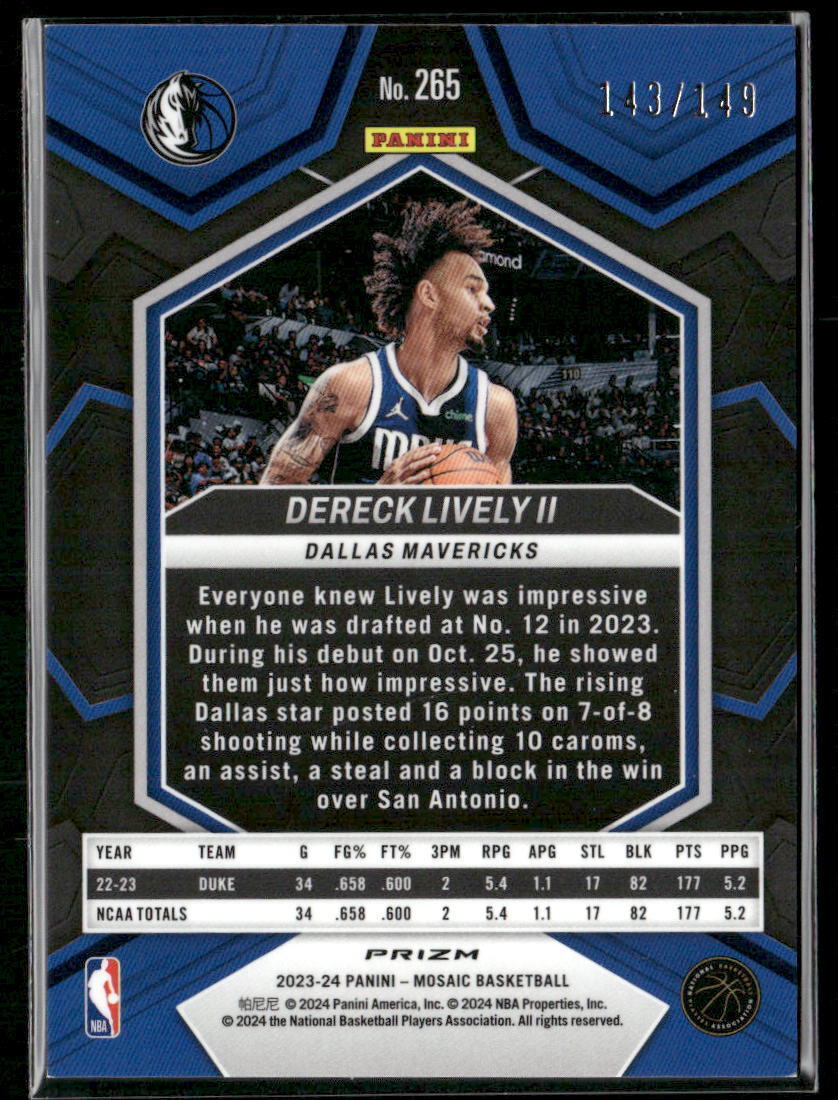 2023-24 Panini Mosaic #265 Dereck Lively II Pink #/149