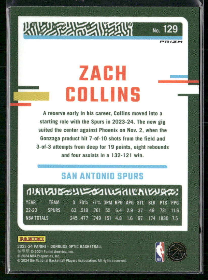 2023-24 Donruss Optic #129 Zach Collins Jazz