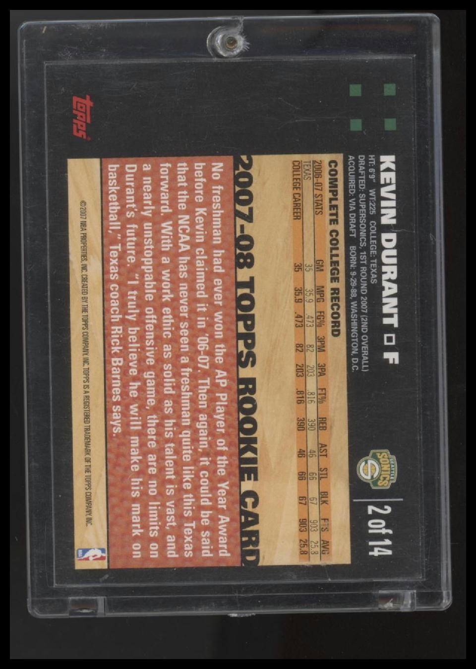 Kevin Durant 2007-08 Topps #2 Rookie Set